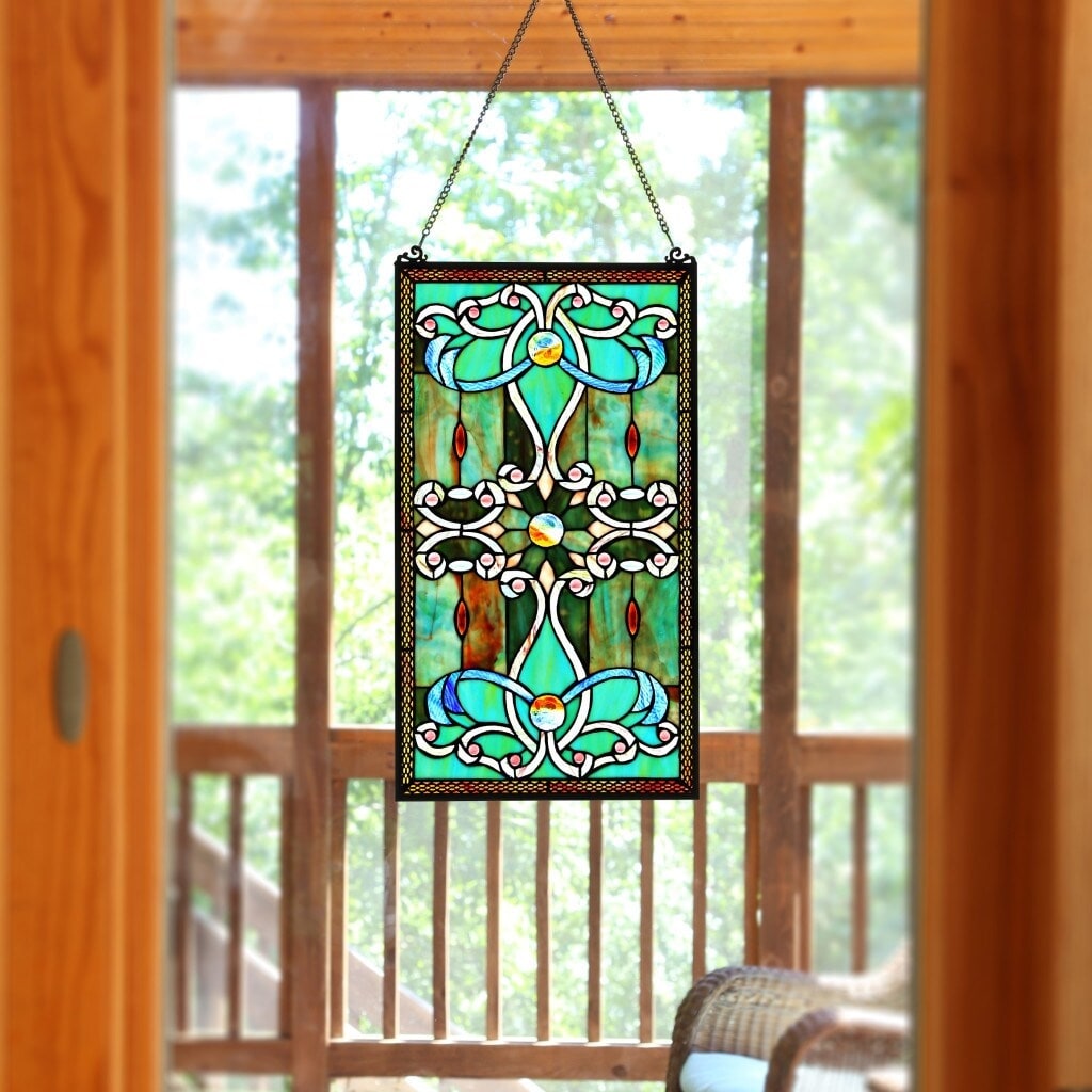 River of Goods Brandi's Tiffany Style Stained Glass Green 26-inch Window Panel - 15L x 0.25W x 26H