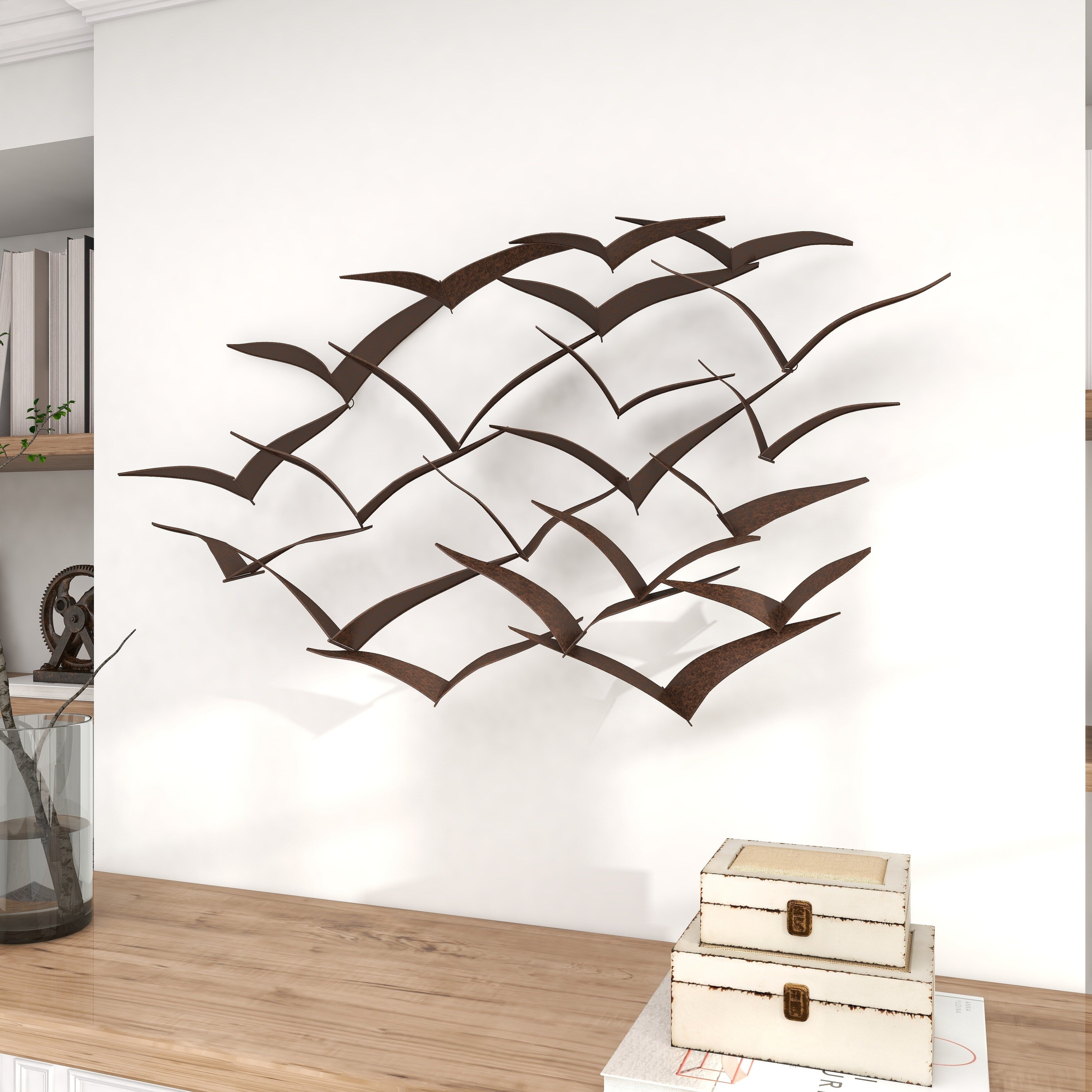 Benzara Metal Flock of Flying Birds Wall Decor, Black