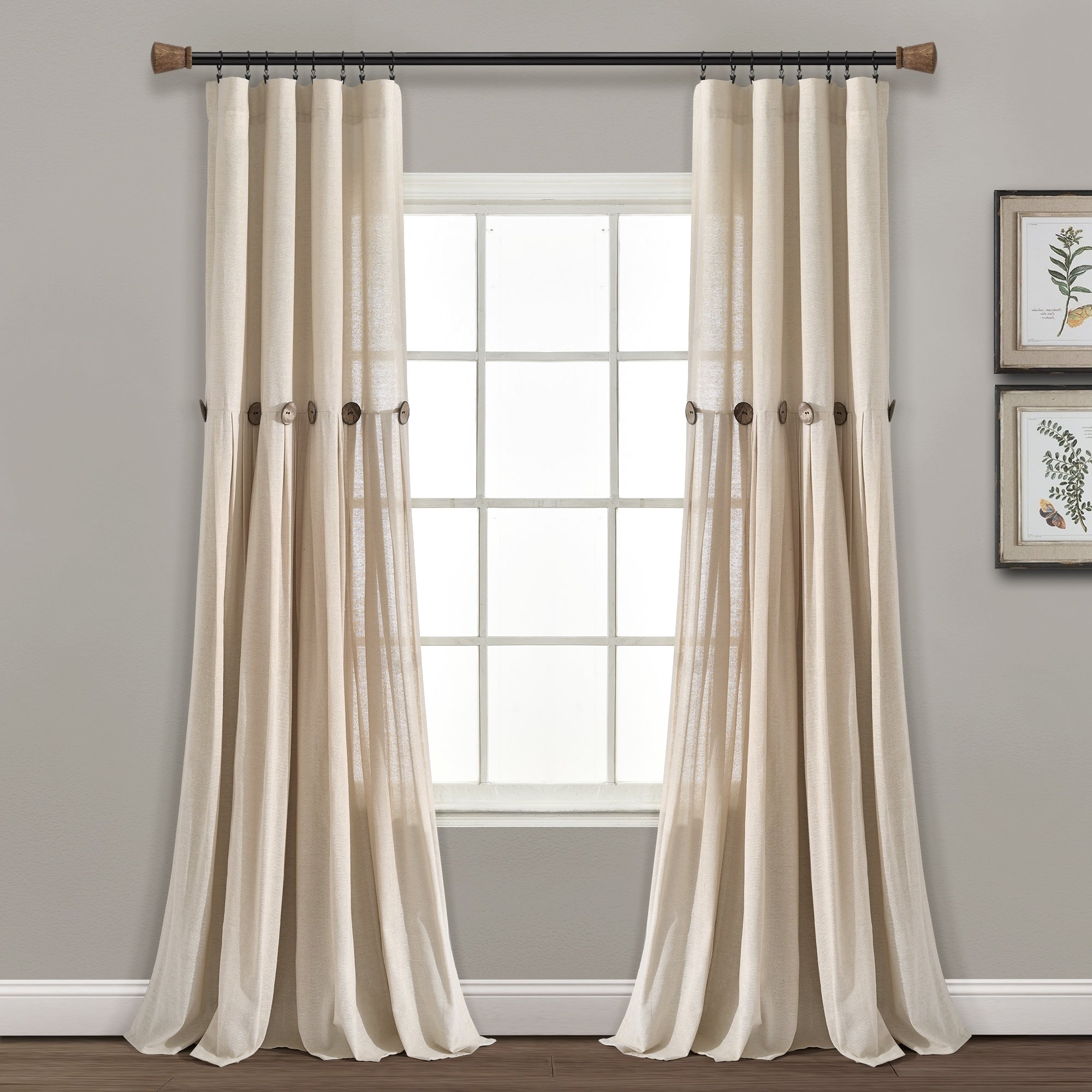 Lush Decor Linen Button Single Panel Window Curtain