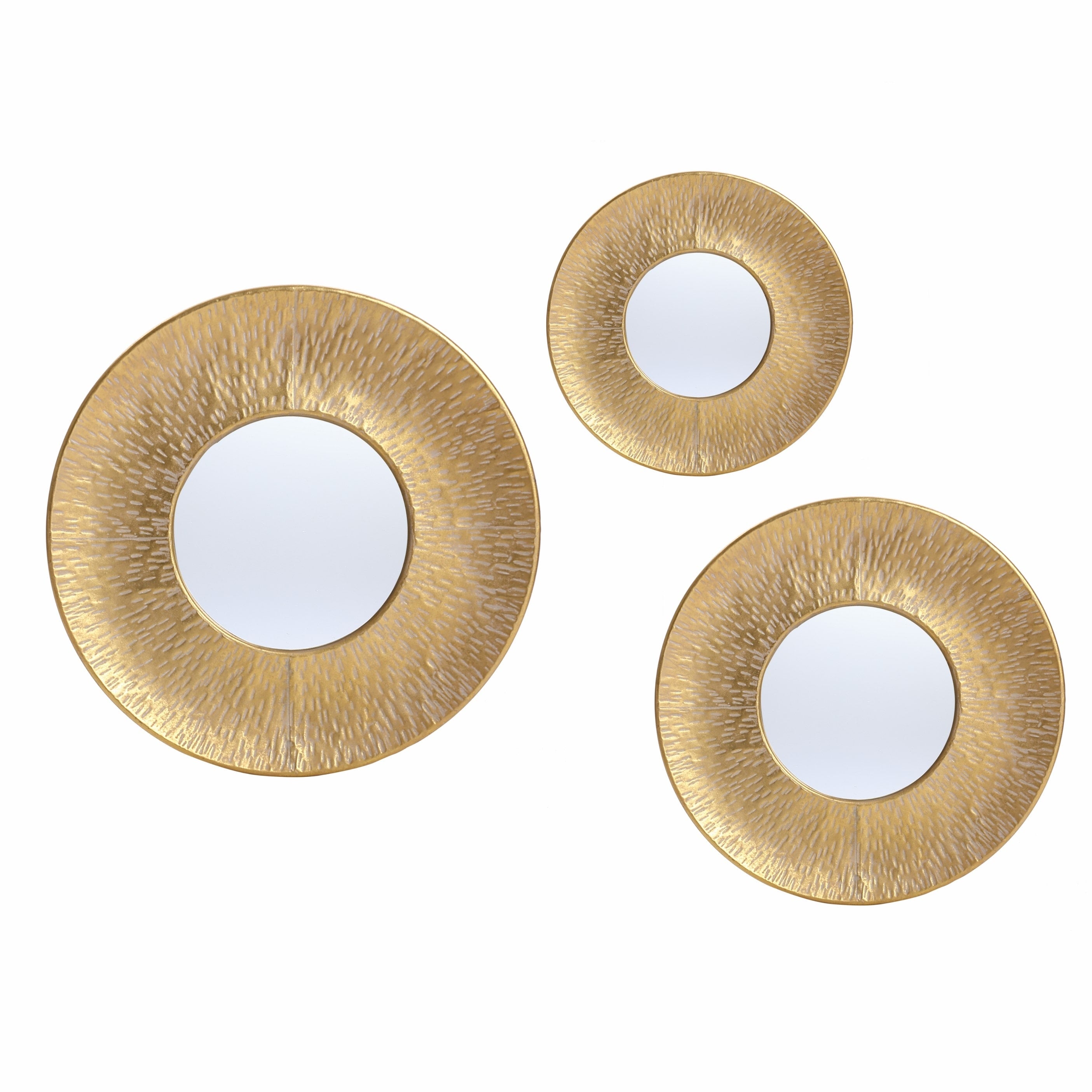 3-Piece Gold Metal Round Wall Mirror Set - 22.25 Diameter x 2.36 D