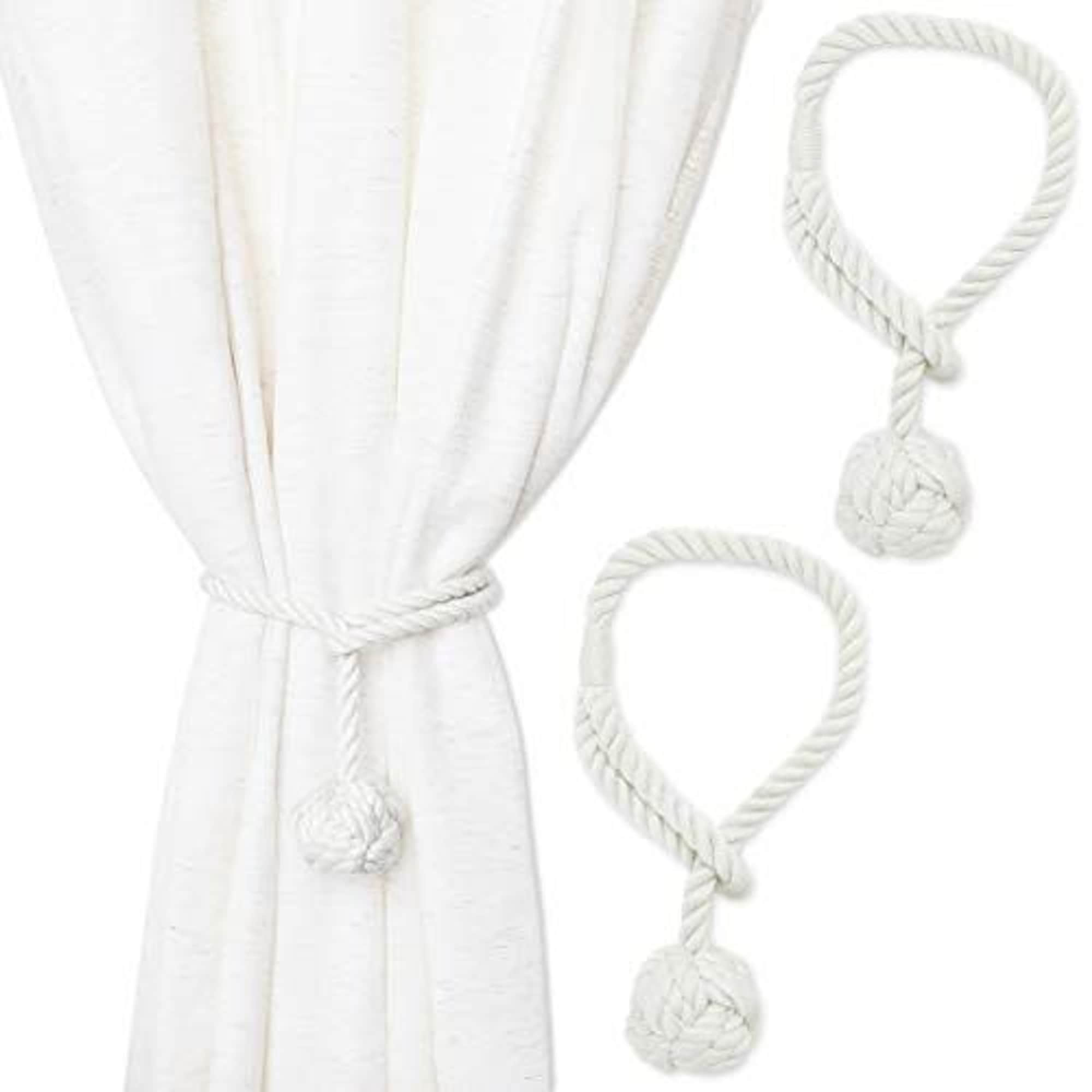 White Rope Curtain Tiebacks, Holdbacks for Drapes (20 in, 2 Pack)