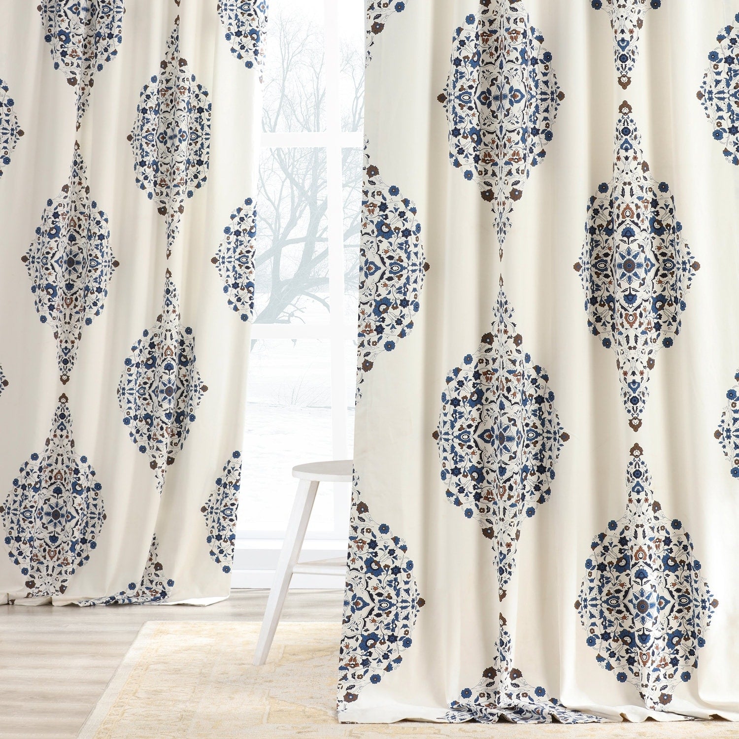 Exclusive Fabrics Medallion Damask Printed Cotton Room Darkening Window Curtains (1 Panel)