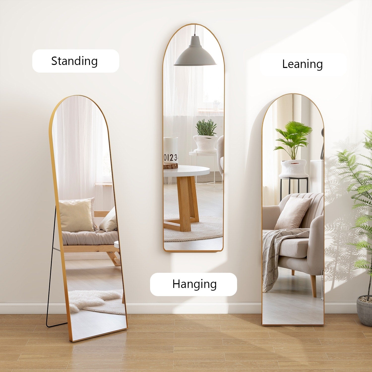 Full Length Arched Mirror with Shatter-Proof Glass & with Stand Aluminum Alloy Frame for Bedroom Cloakroom, Floor Standing