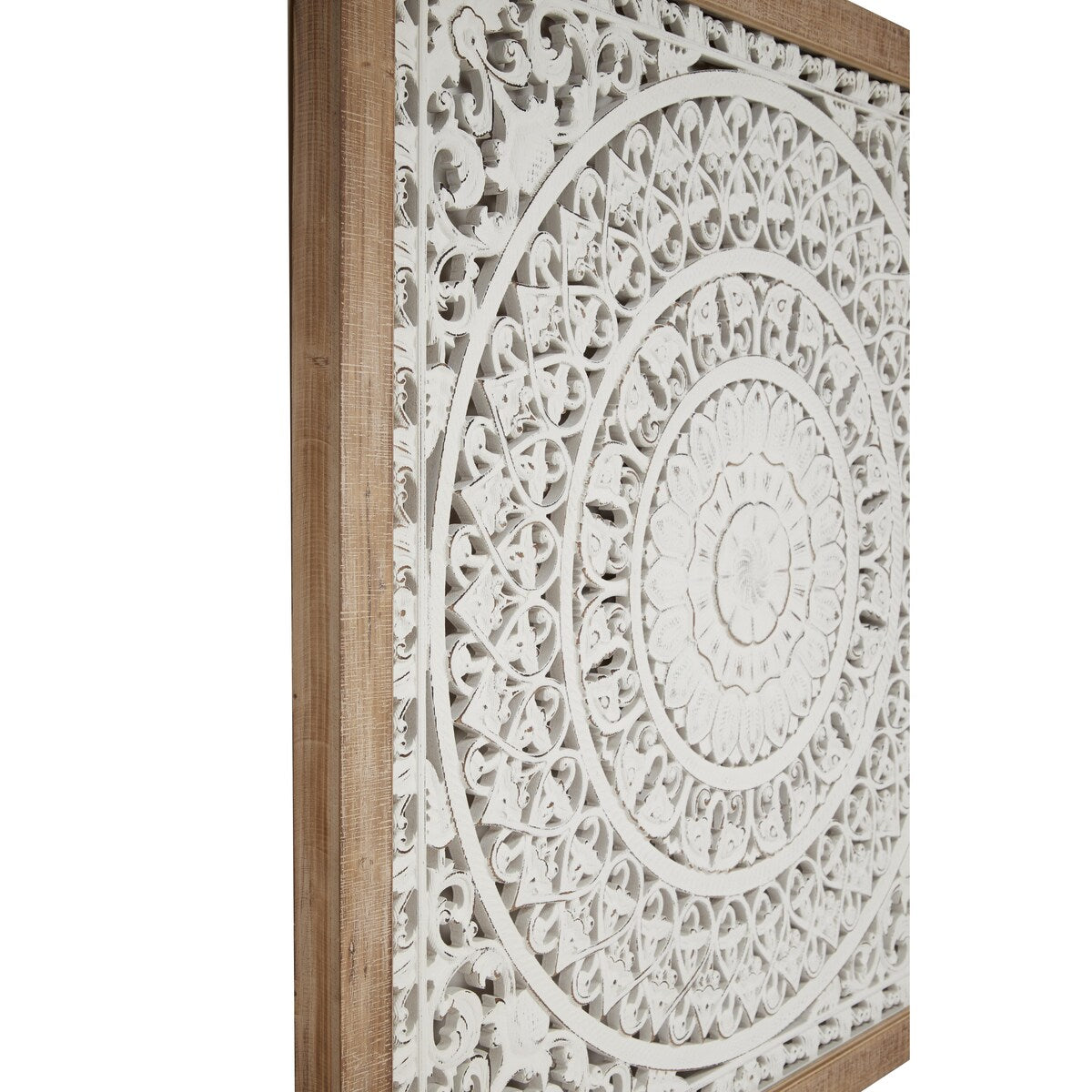 Wooden Floral Intricately Carved Mandala Home Wall Decor - White - Roche River Decor