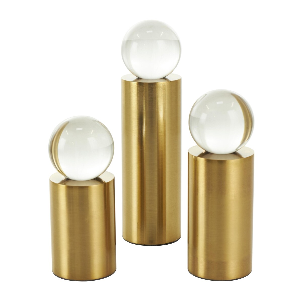 Metal Geometric Cylinder Post Decorative Sculpture with Clear Glass Orbs - Set of 3 Gold - Roche River Decor