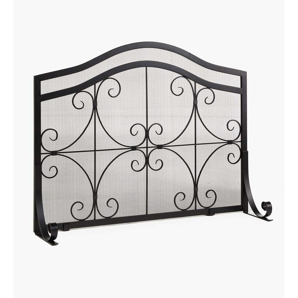 38 x 31 Crest Flat Guard Wrought Iron Fireplace Screen - Black - One Size