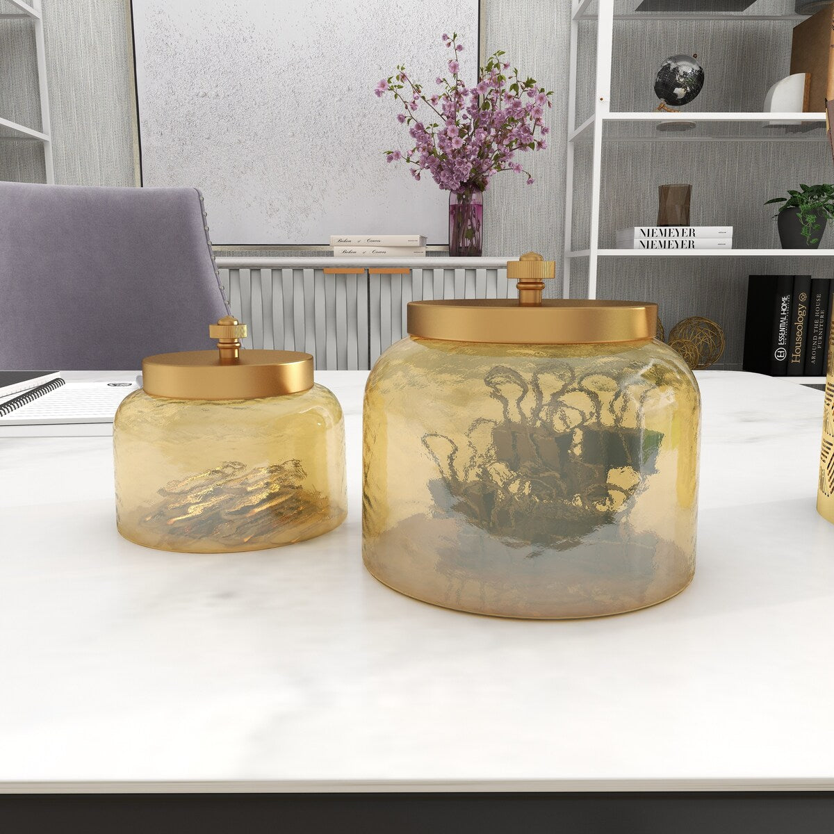 Glass Living Room Decorative Jars with Metal Lids - Set of 2 Gold - CosmoLiving by Cosmopolitan