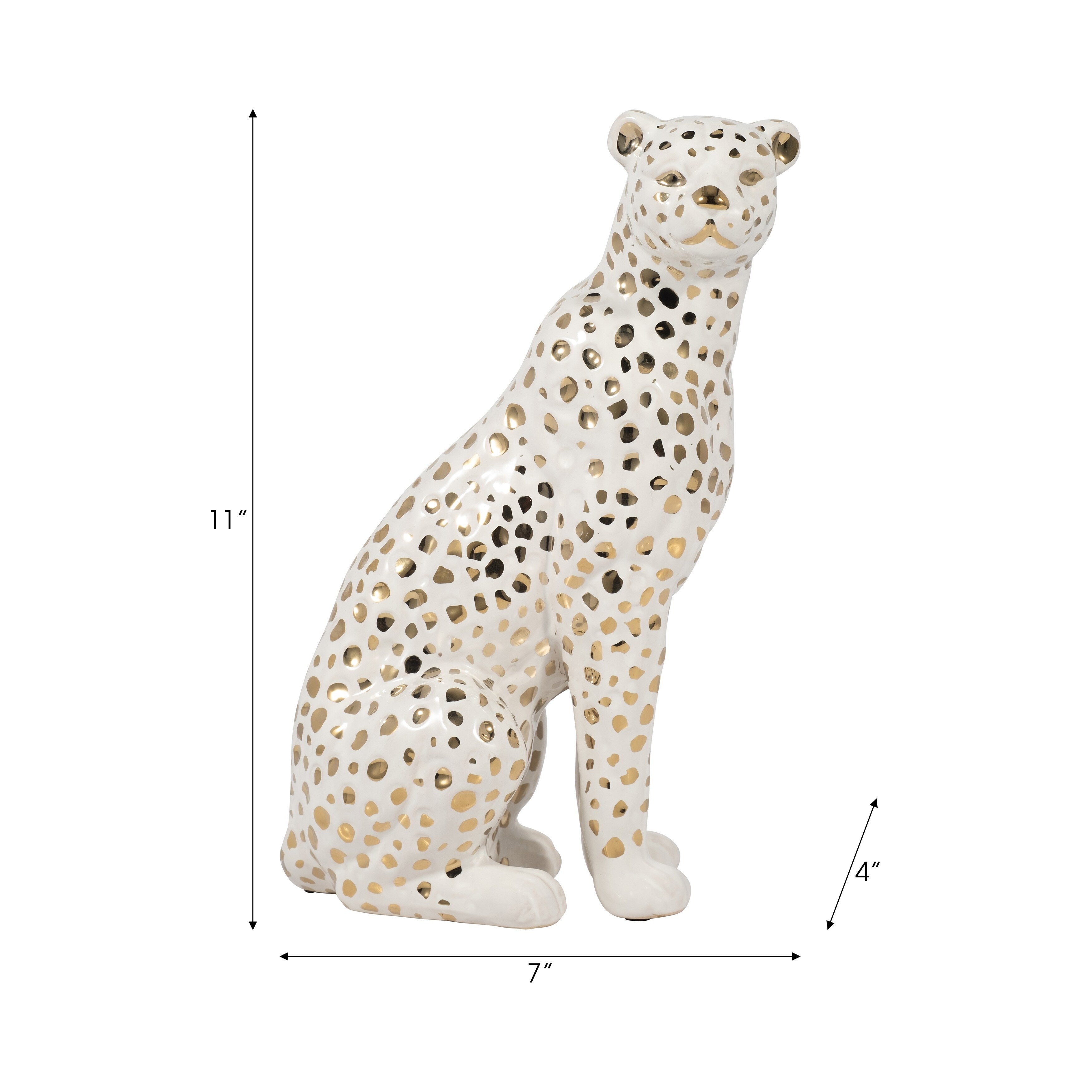 Sagebrook Home 11 Sitting Leopard Sculpture Contemporary Glam Ceramic White and Gold Decorative Animal Figurine - 7 x 4 x 11