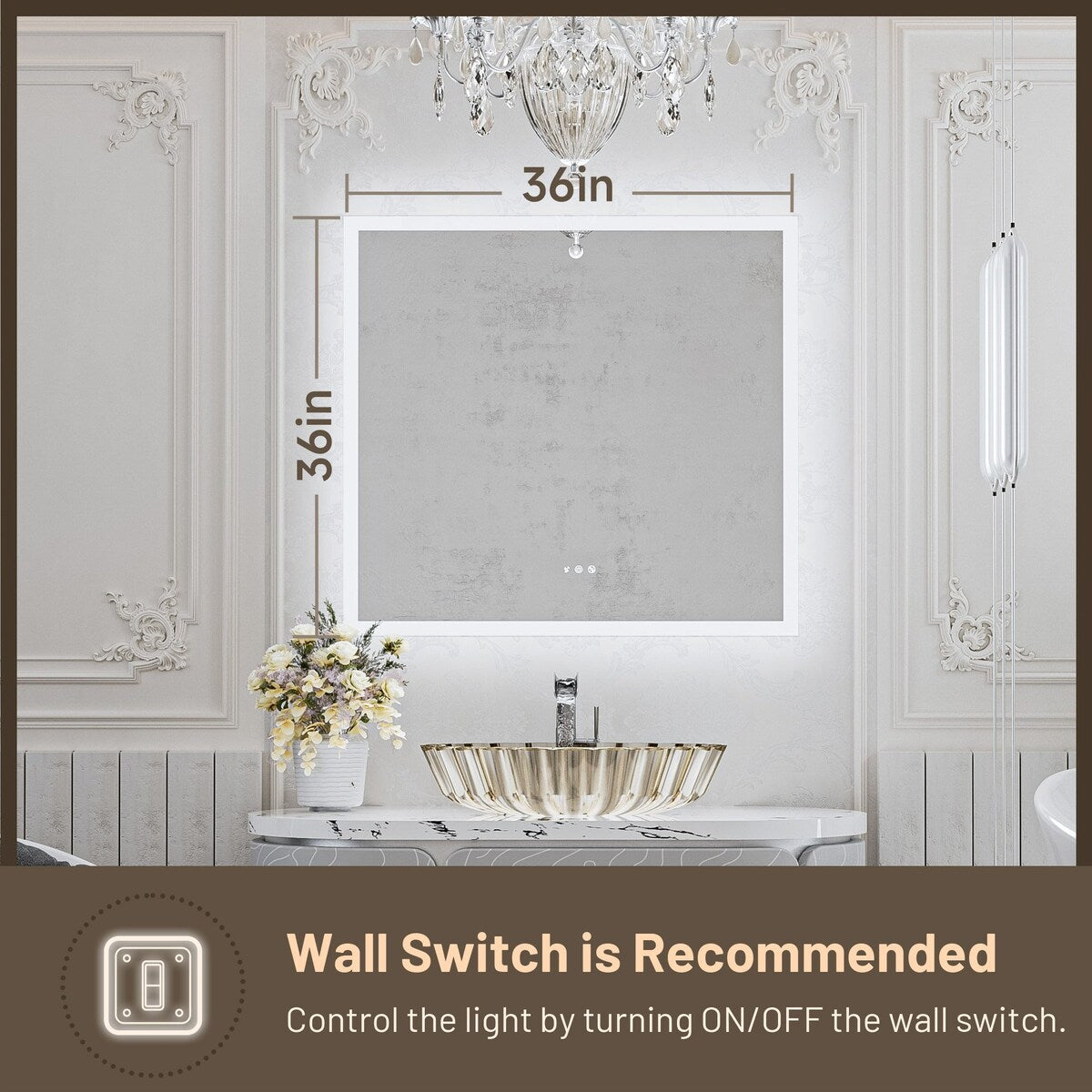 Keonjinn Smart LED Frontlit & Backlit Bathroom Vanity Wall Mirror, 3 Colors, Acrylic Edge, Anti Fog, Radar Sensor, Dimmable