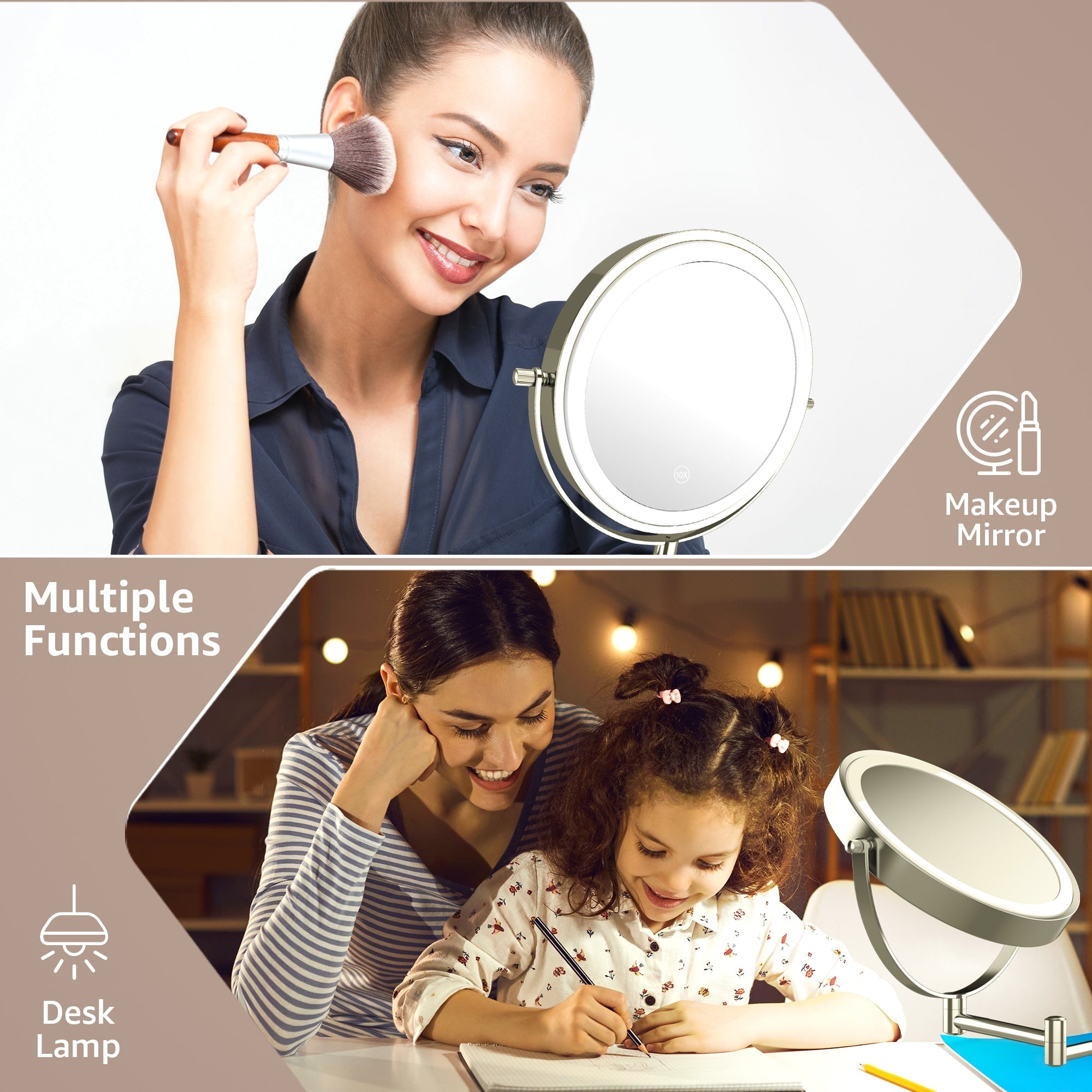 Yulika Plug-in Wall Mounted Makeup Mirror Magnifying Mirror with Light 1X/10X or 1X/7X