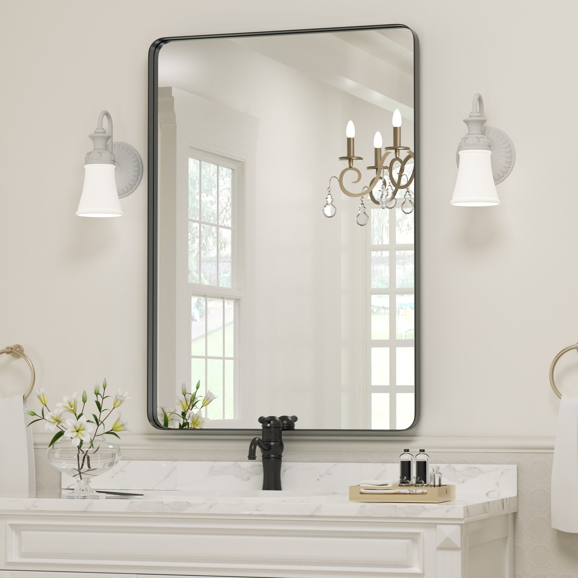 Wall Mirror Vanity Mirror Bathroom Mirror with Round Corner (1 Piece)