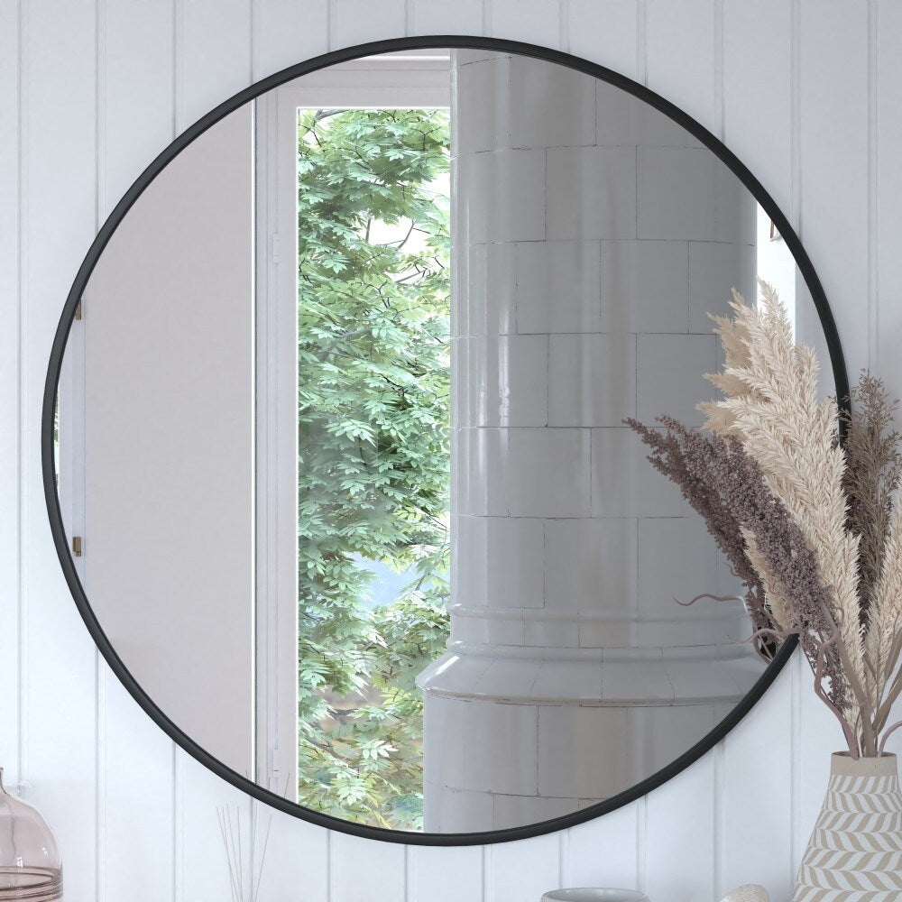 Wall Mount Shatterproof Round Accent Wall Mirror with Metal Frame