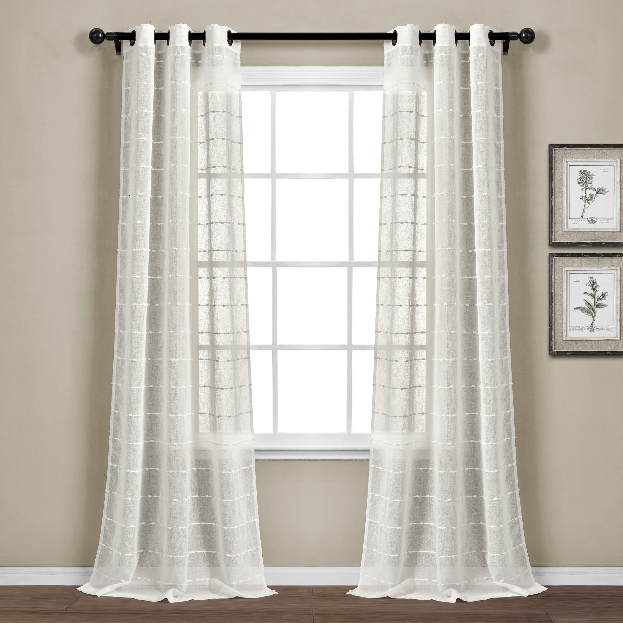 Lush Decor Farmhouse Textured Grommet Sheer Window Curtain Panel Pair