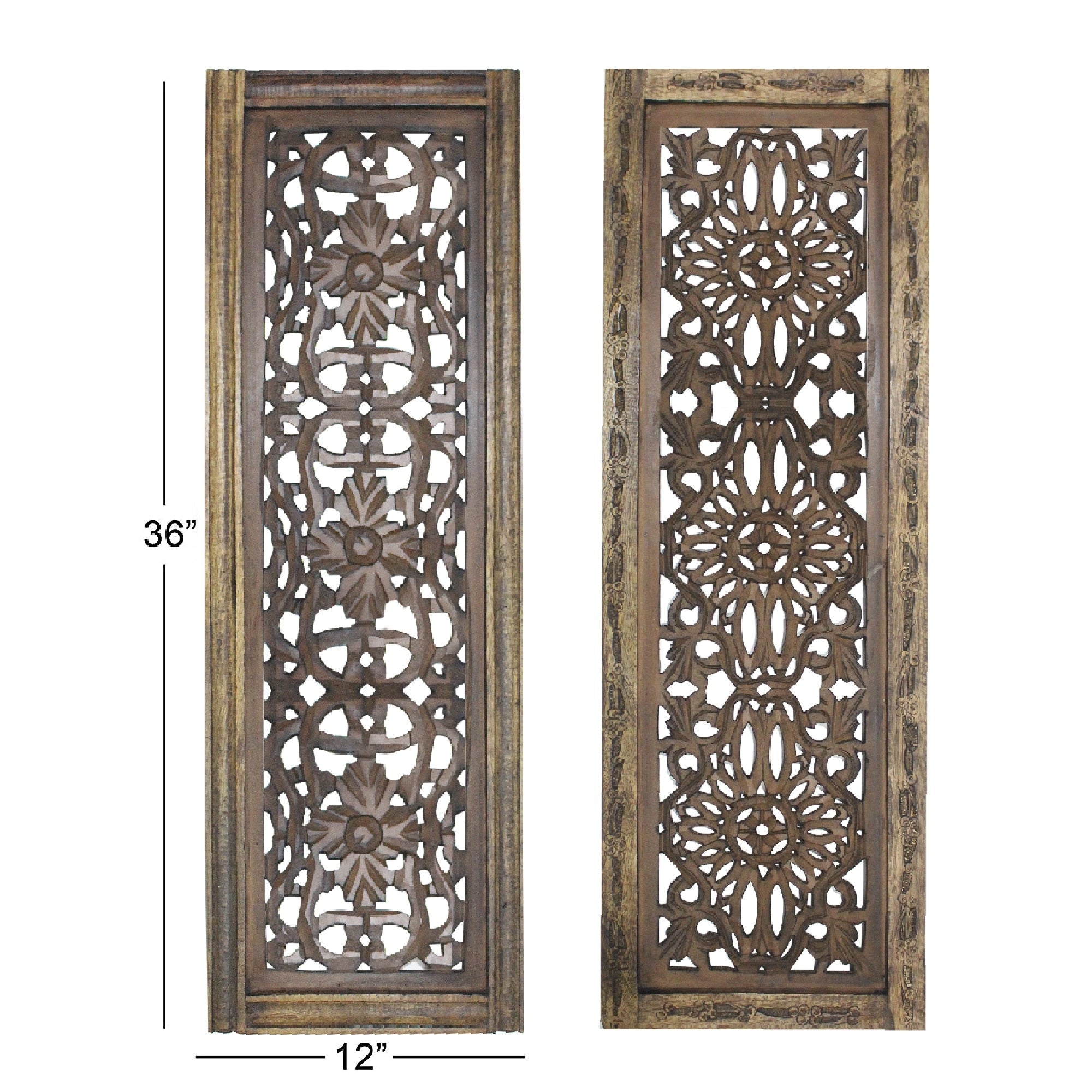 Benzara Floral Hand Carved Wooden Wall Panels, Assortment of Two, Brown