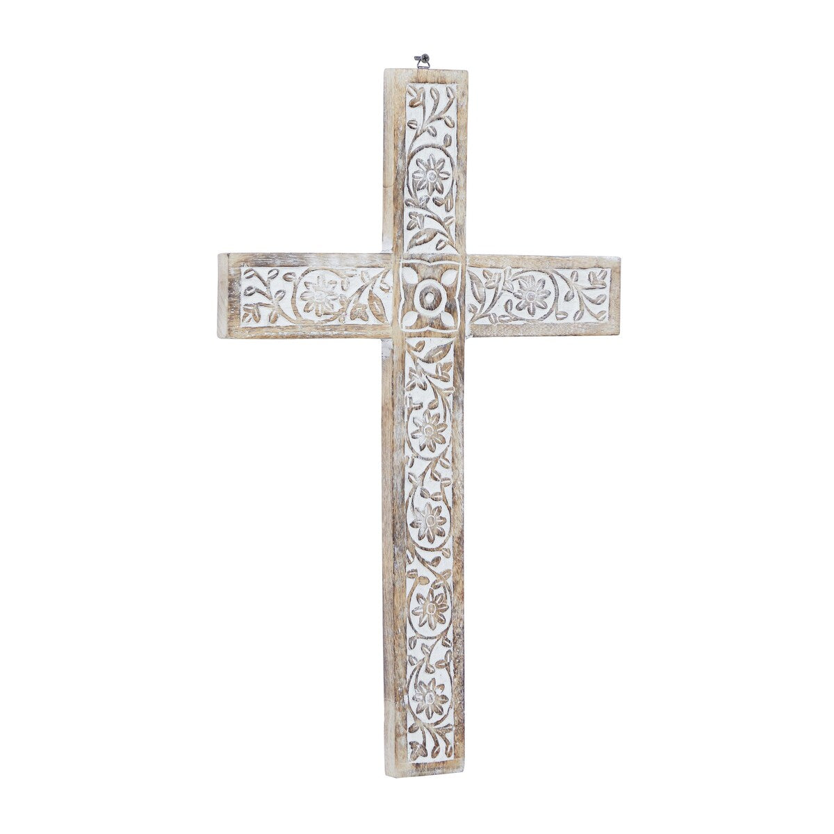 Mango Wood Biblical Carved Cross Home Wall Decor - Brown - Roche River Decor