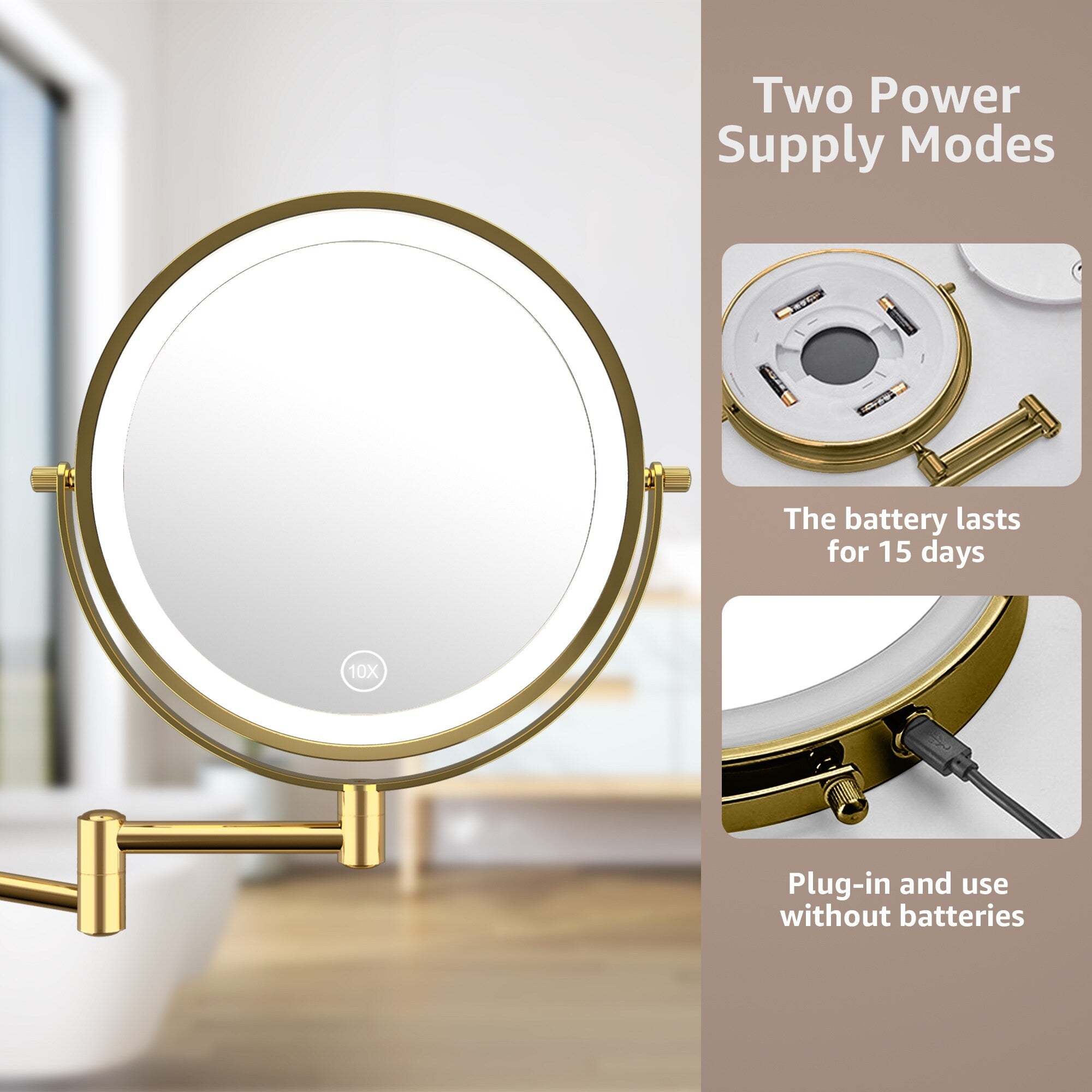 Yulika Plug-in Wall Mounted Makeup Mirror Magnifying Mirror with Light 1X/10X or 1X/7X