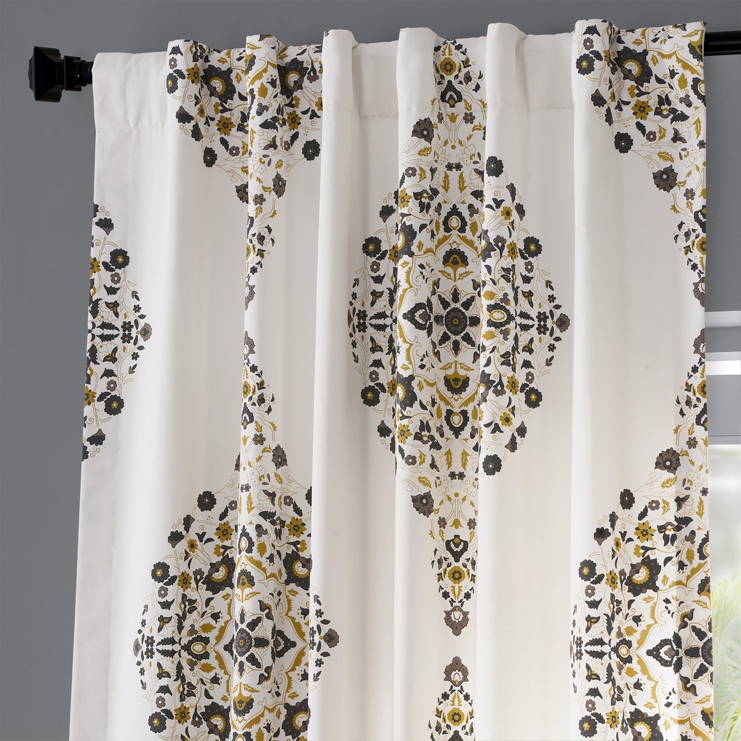 Exclusive Fabrics Medallion Damask Printed Cotton Room Darkening Window Curtains (1 Panel)