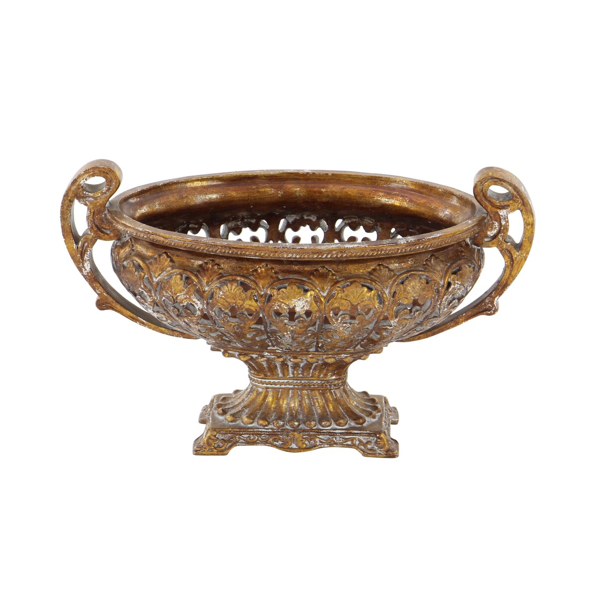 Polystone Ornate Decorative Decorative Bowl with Handles - Gold - Roche River Decor