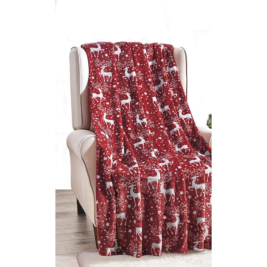 NobleHouse Velvet Touch Holiday Throw Fleece Blanket (50 x 60) - Reindeer