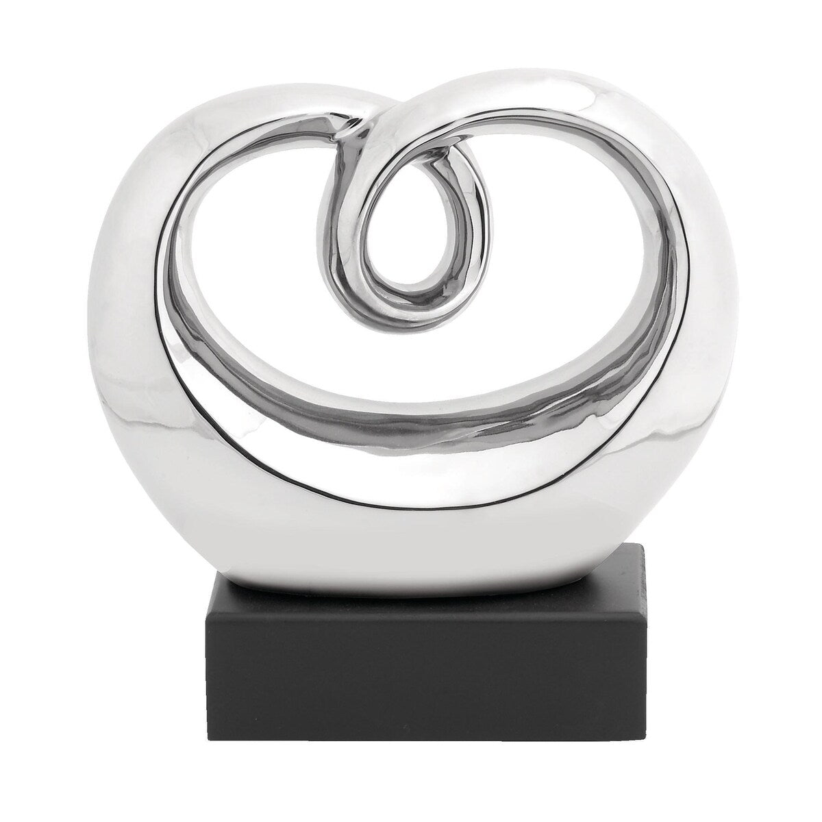 Ceramic Abstract Swirl Decorative Sculpture with Black Base - Silver - Roche River Decor