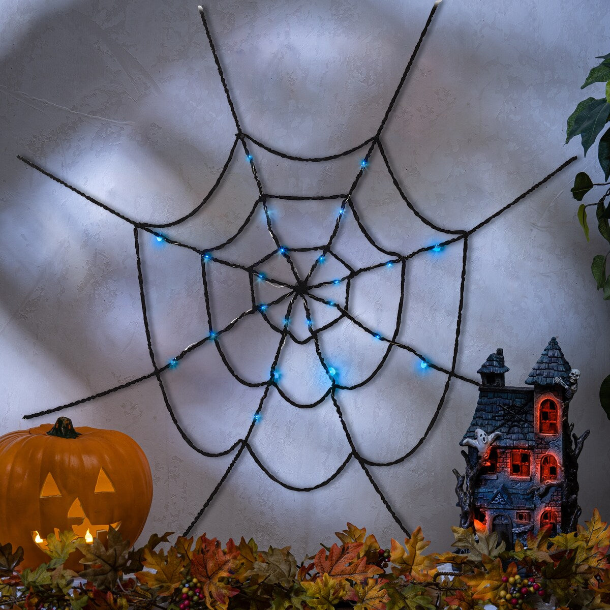 60 in. Illuminating Hairy Halloween Spider Web Set of 2