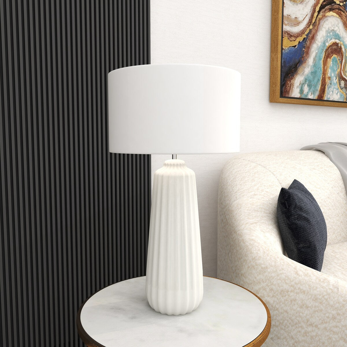 Ceramic Ribbed Room Table Lamp - White - Roche River Decor