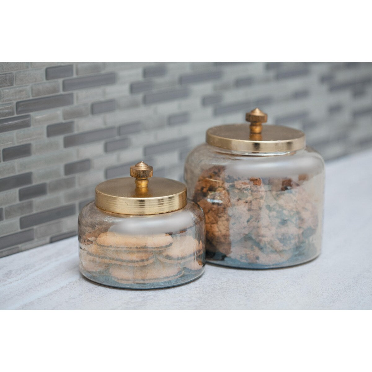 Glass Living Room Decorative Jars with Metal Lids - Set of 2 Gold - CosmoLiving by Cosmopolitan