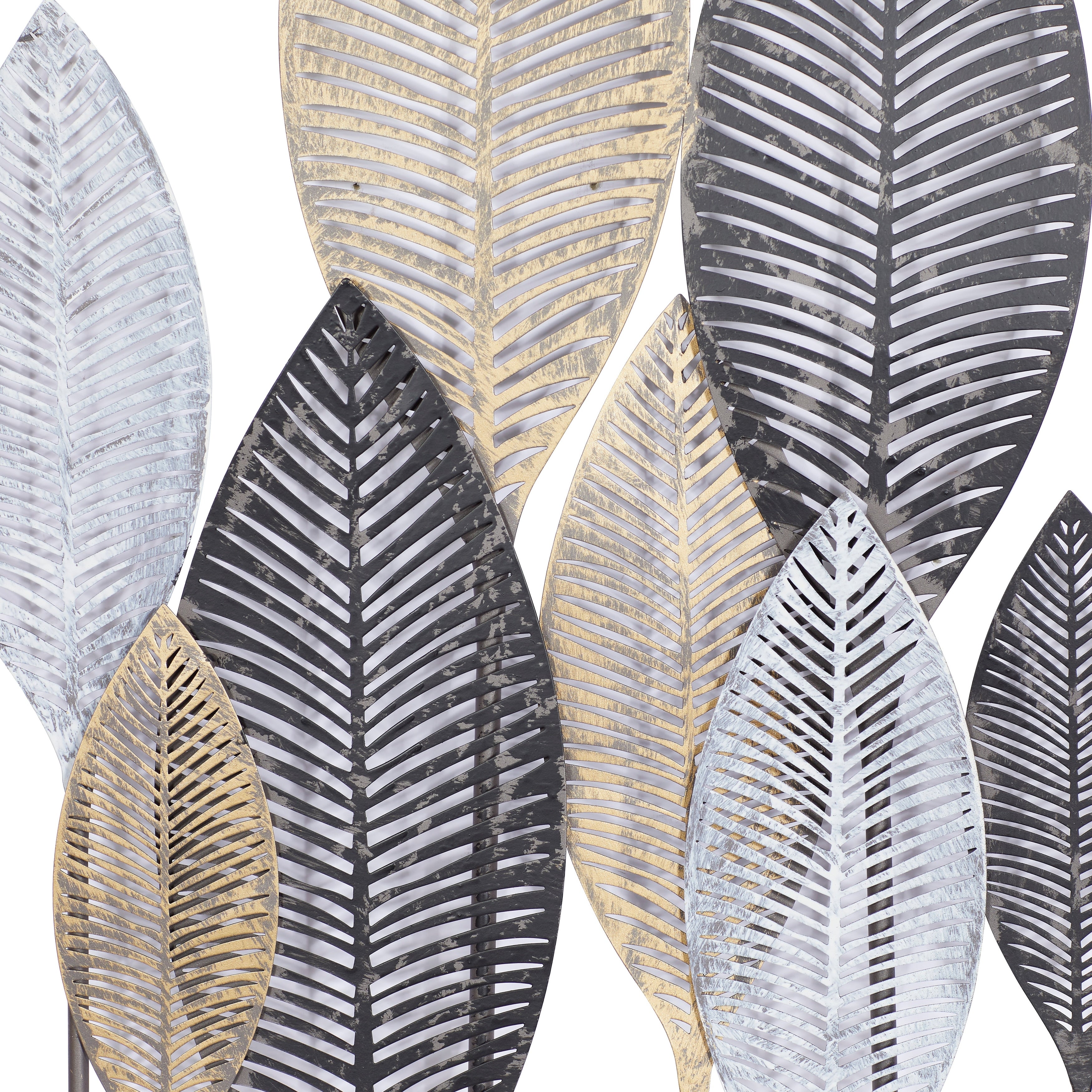 Contemporary Metal Tall Cut-Out Leaf Wall Decor with Intricate Laser Cut Designs - Bronze, Gray, Brass