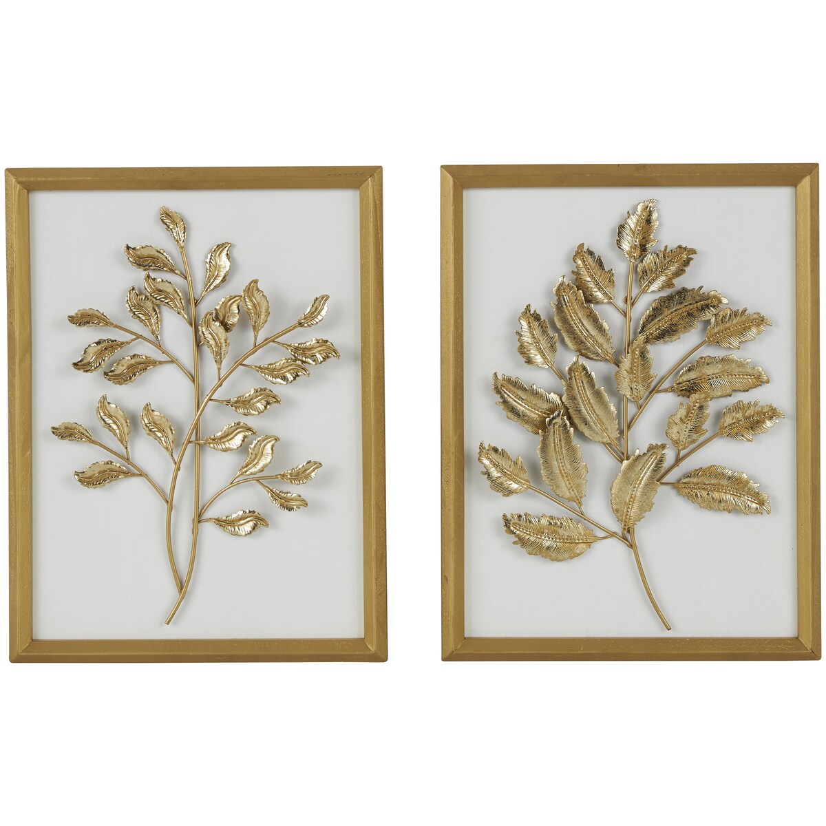 Wood Leaf 3D Home Wall Decor with Beveled Frame - Set of 2 Gold - Roche River Decor