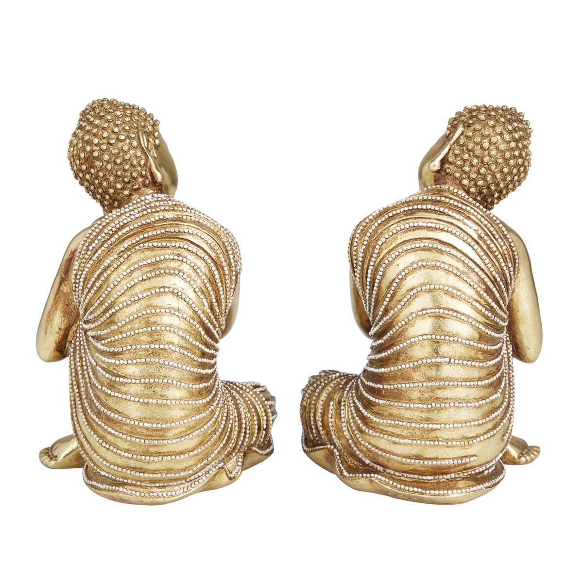 Polystone Buddha Meditating Decorative Sculpture with Engraved Carvings and Relief Detailing - Set of 2 Gold - Roche River Decor