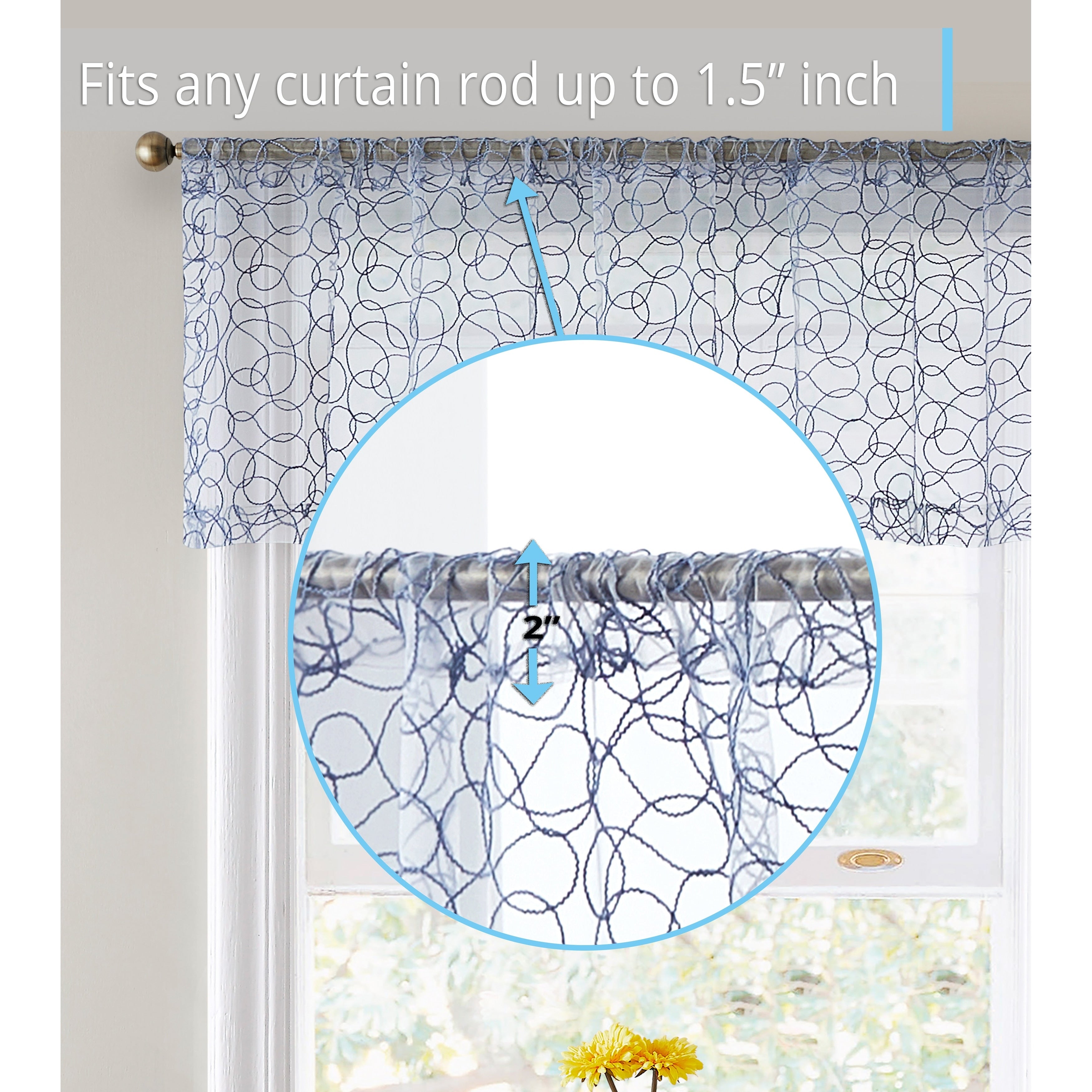 HLC.me Audrey Embroidered Sheer Voile Window Curtain Short Rod Pocket Tiers Valance Kitchen, Small Windows and Bathroom