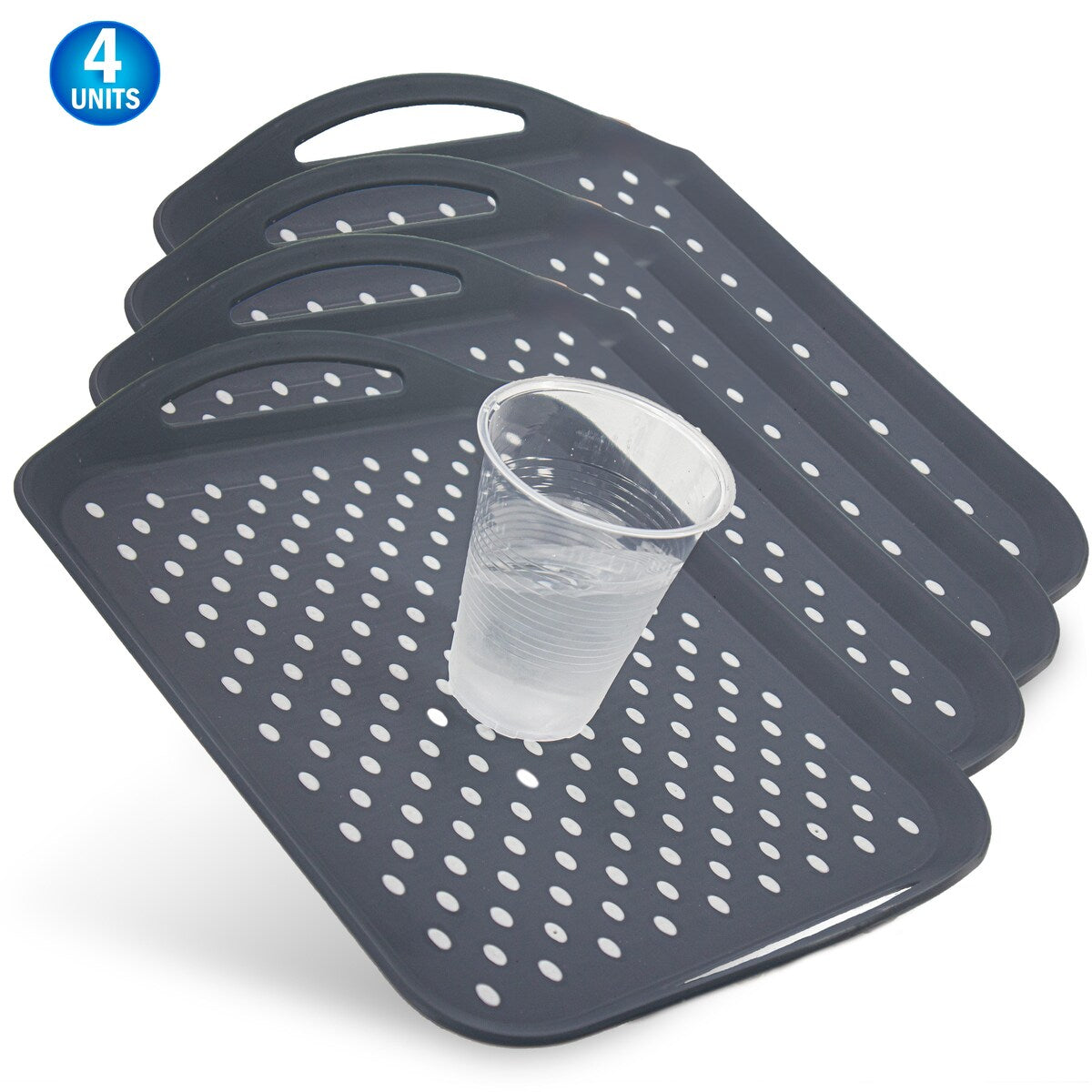 Non Slip Serving Tray w/ Handles Anti Spill Plastic Food Carrying Dinner Tray