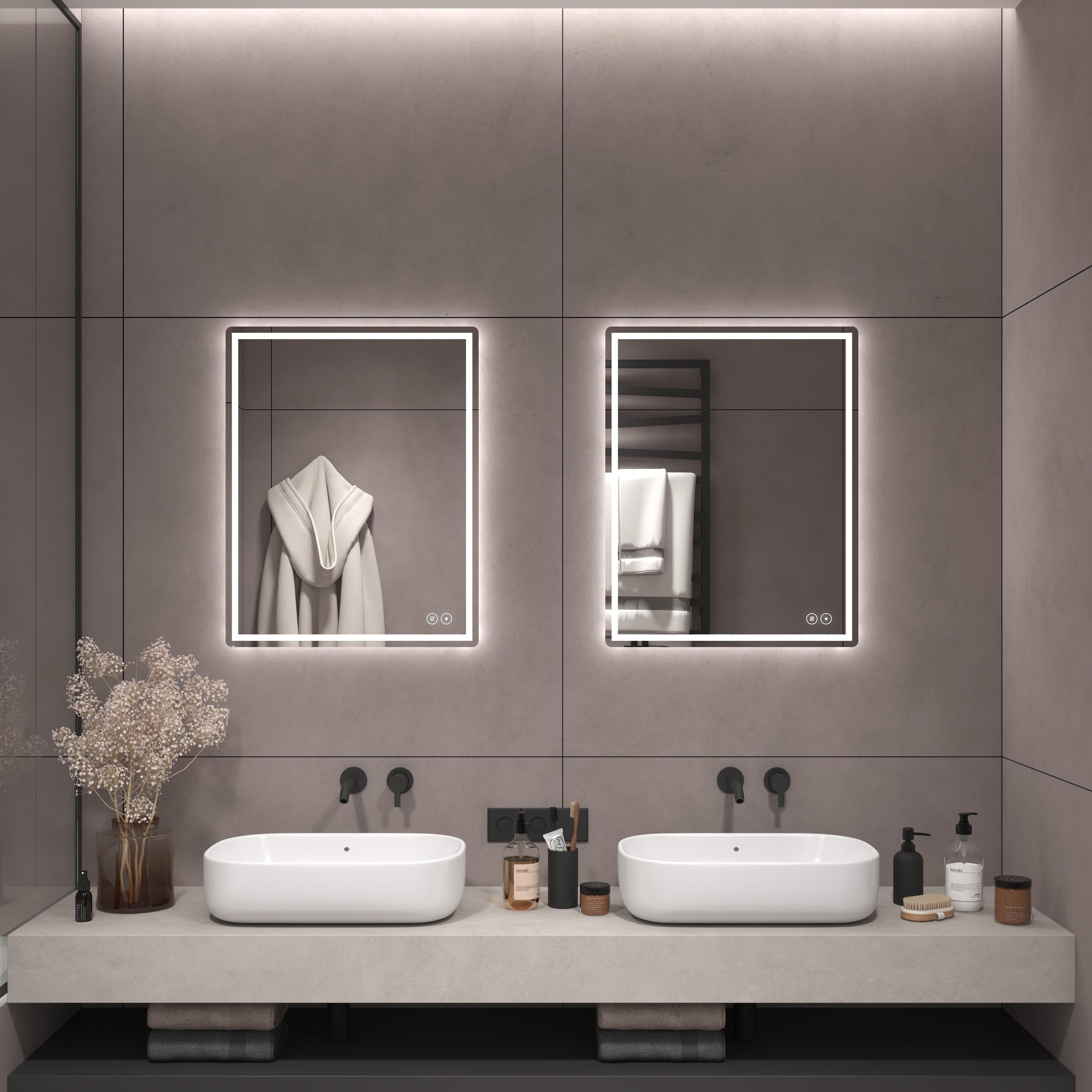 CB HOME LED Bathroom Mirror, Lighted Wall Mounted Mirror, Frameless Vanity Mirror, Anti-Fog, Dimmable,Three Color