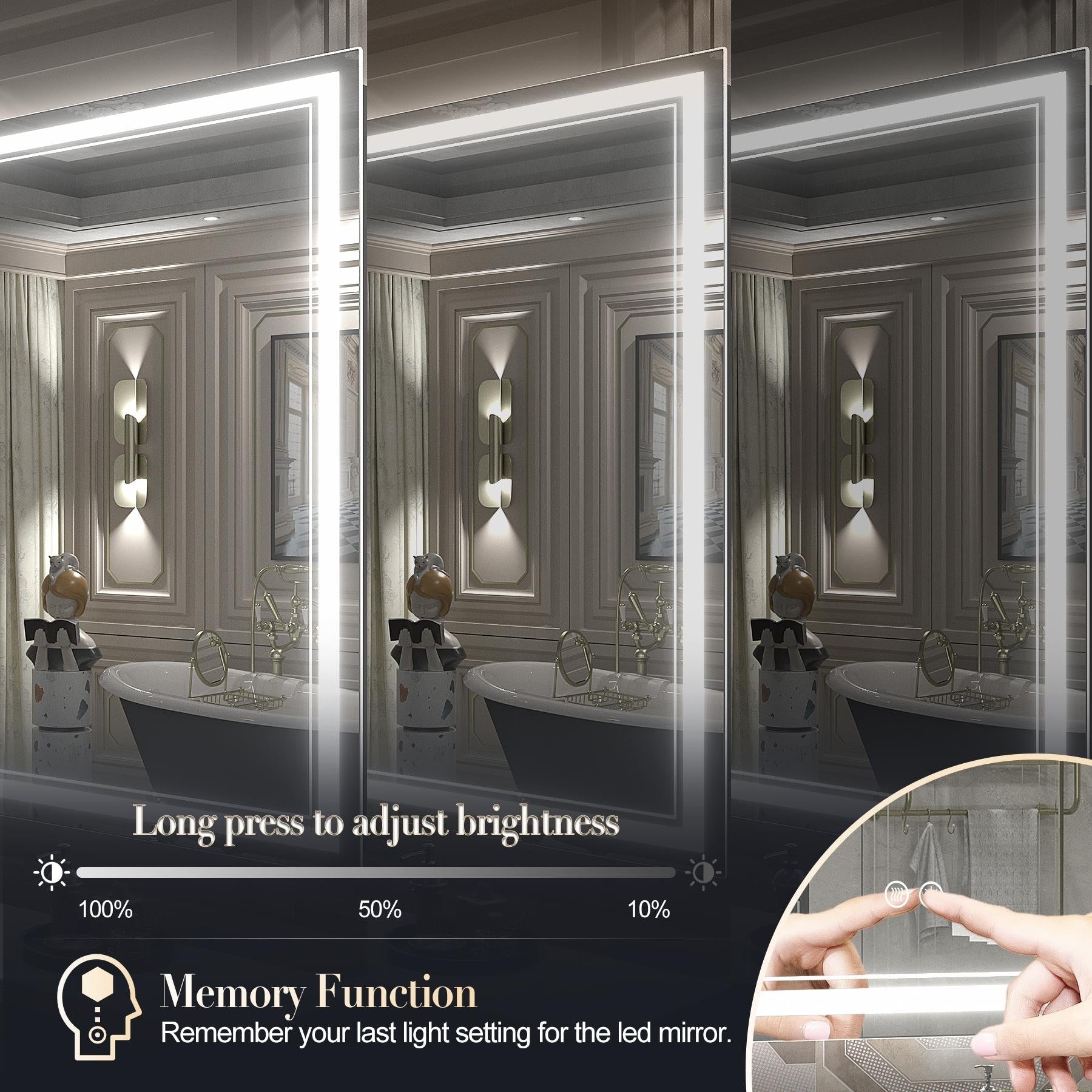 Apmir Frameless LED Anti-fog Bathroom Vanity Mirror in Tempered Glass