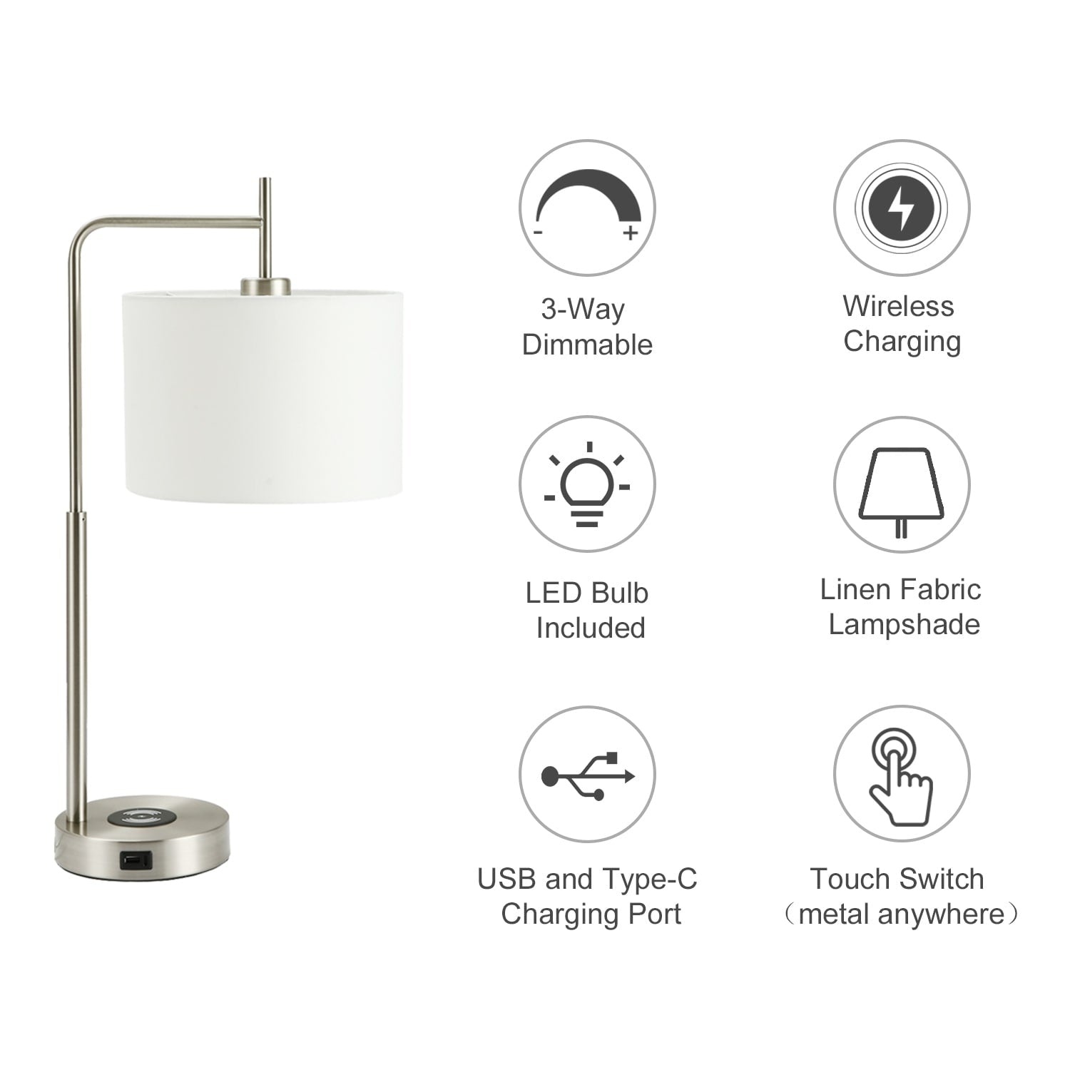 25 inch Touch Table Lamp with Wireless Charger and USB - 25inch