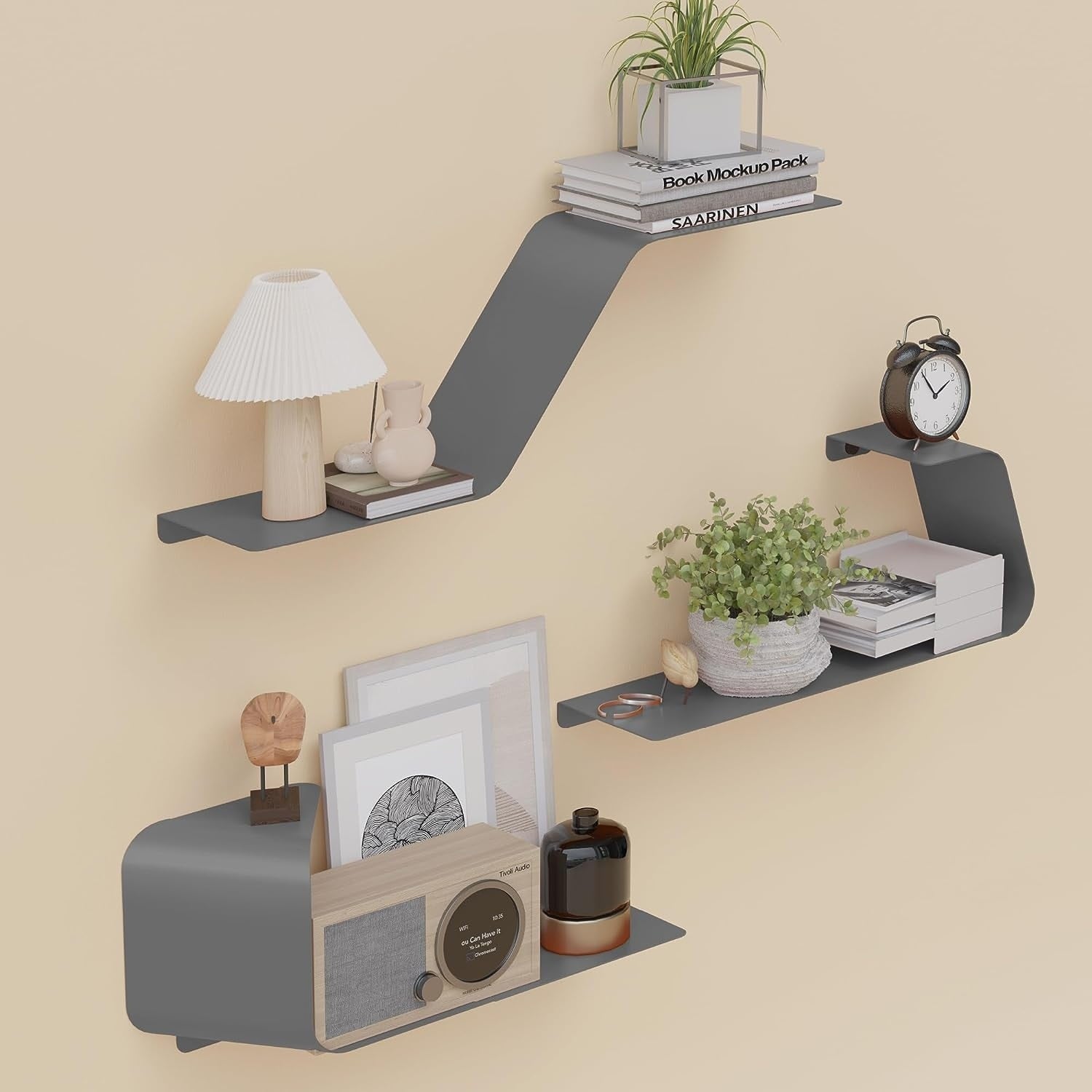 Sttoraboks 3 Floating Shelves Wall Mounted Metal Shelves for Versatile Storage Bathrooms,Bedrooms Kitchens