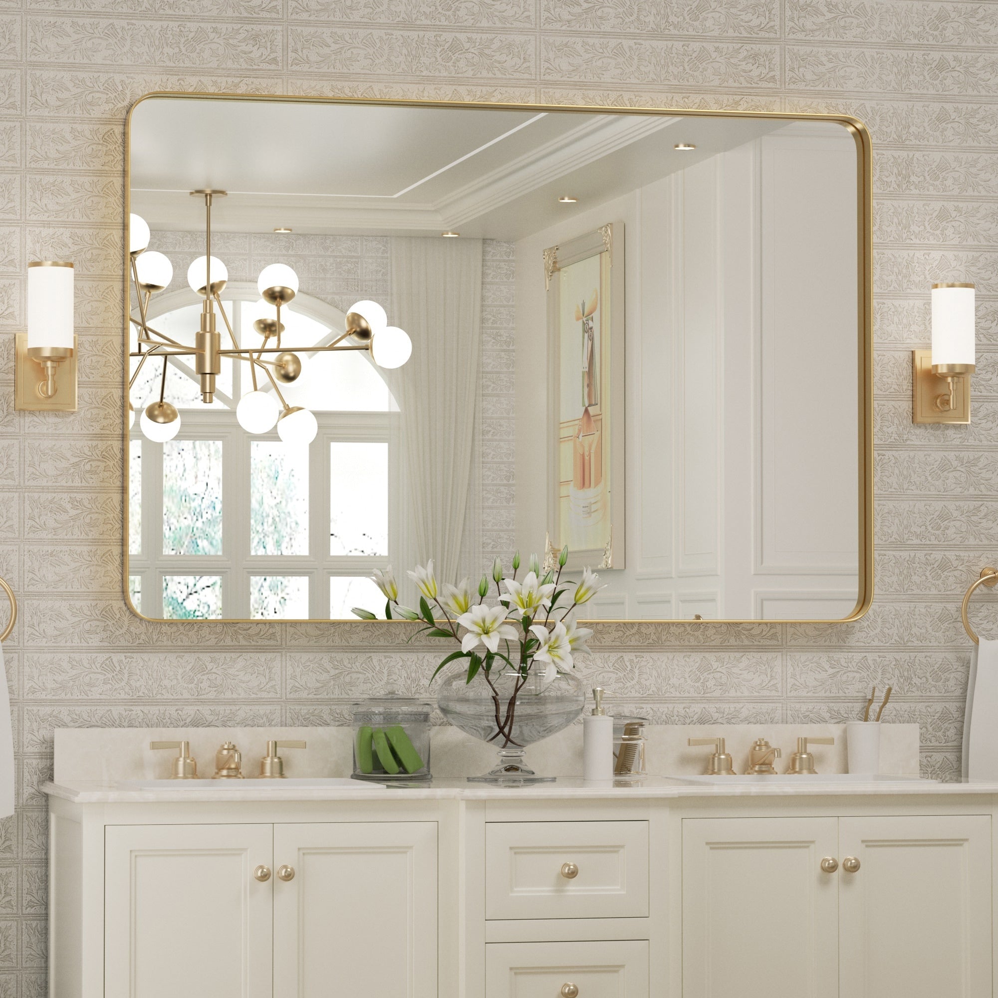 Wall Mirror Vanity Mirror Bathroom Mirror with Round Corner (1 Piece)