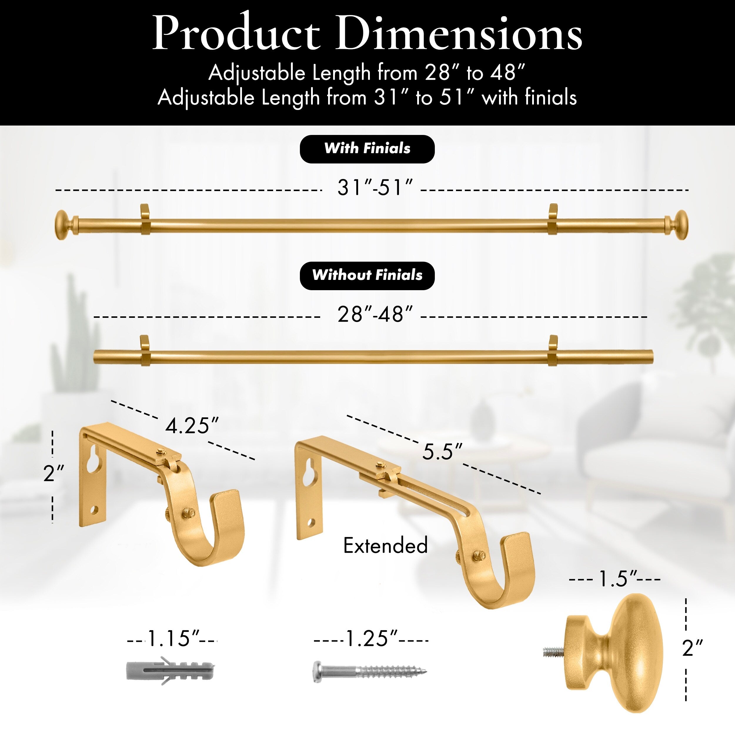 Meriville 1-Inch Diameter Prima Single Window Curtain Rod