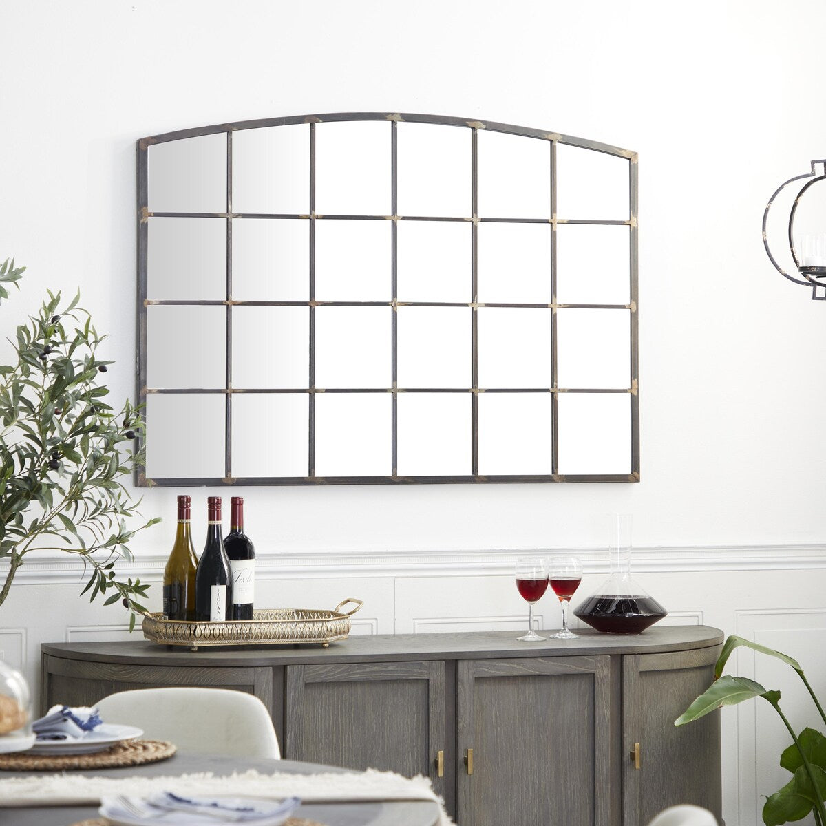 Metal Window Pane Inspired Room Wall Mirror with Arched Top - Roche River Decor