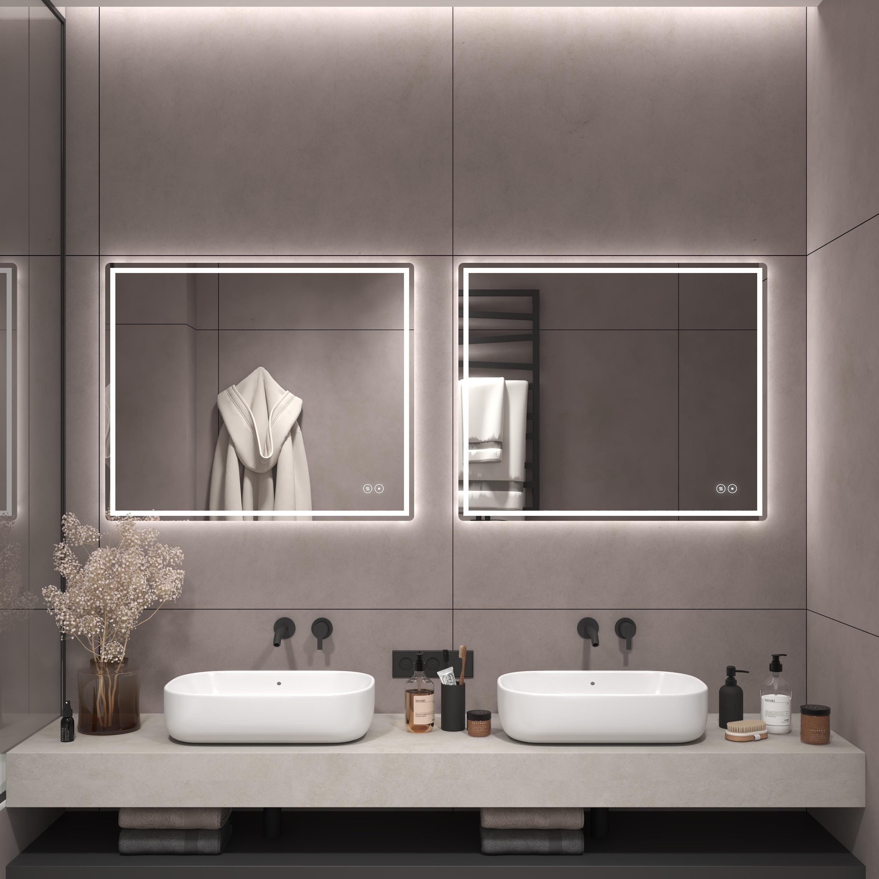 CB HOME LED Bathroom Mirror, Lighted Wall Mounted Mirror, Frameless Vanity Mirror, Anti-Fog, Dimmable,Three Color