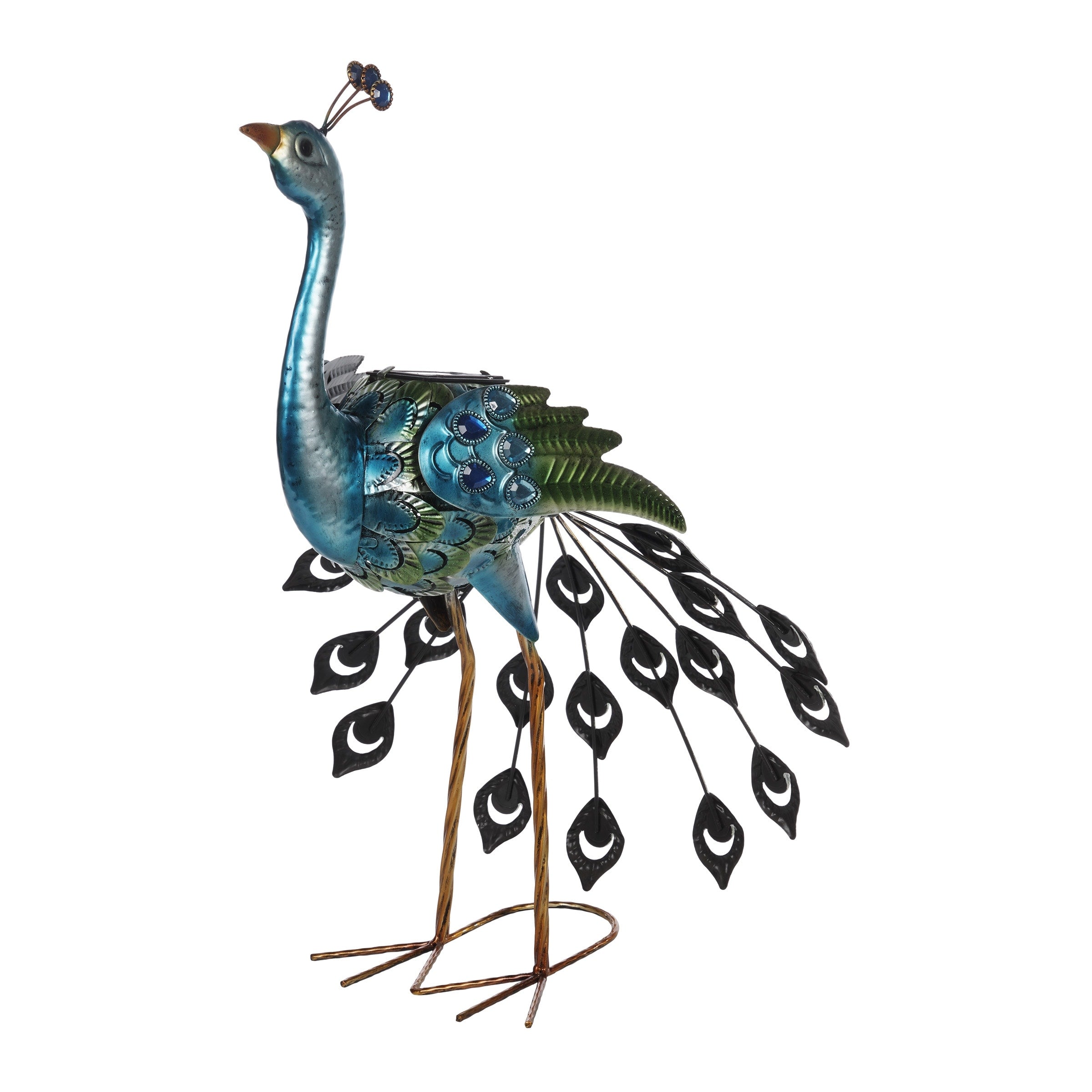 Alpine Corporation 23 Tall Outdoor Metallic Peacock Tail Spread Yard Statue Decoration, Multicolor