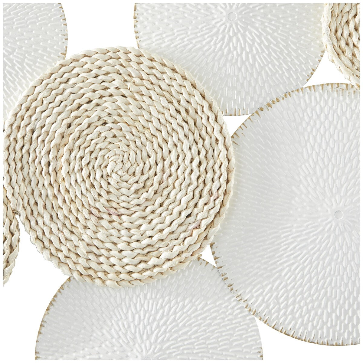 Metal Plate Rope Design Home Wall Decor with Textured Pattern - White - The Novogratz