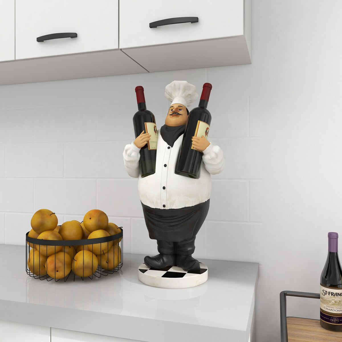 Polystone Chef Decorative Sculpture with 2 Wine Holder Slots - White - Roche River Decor