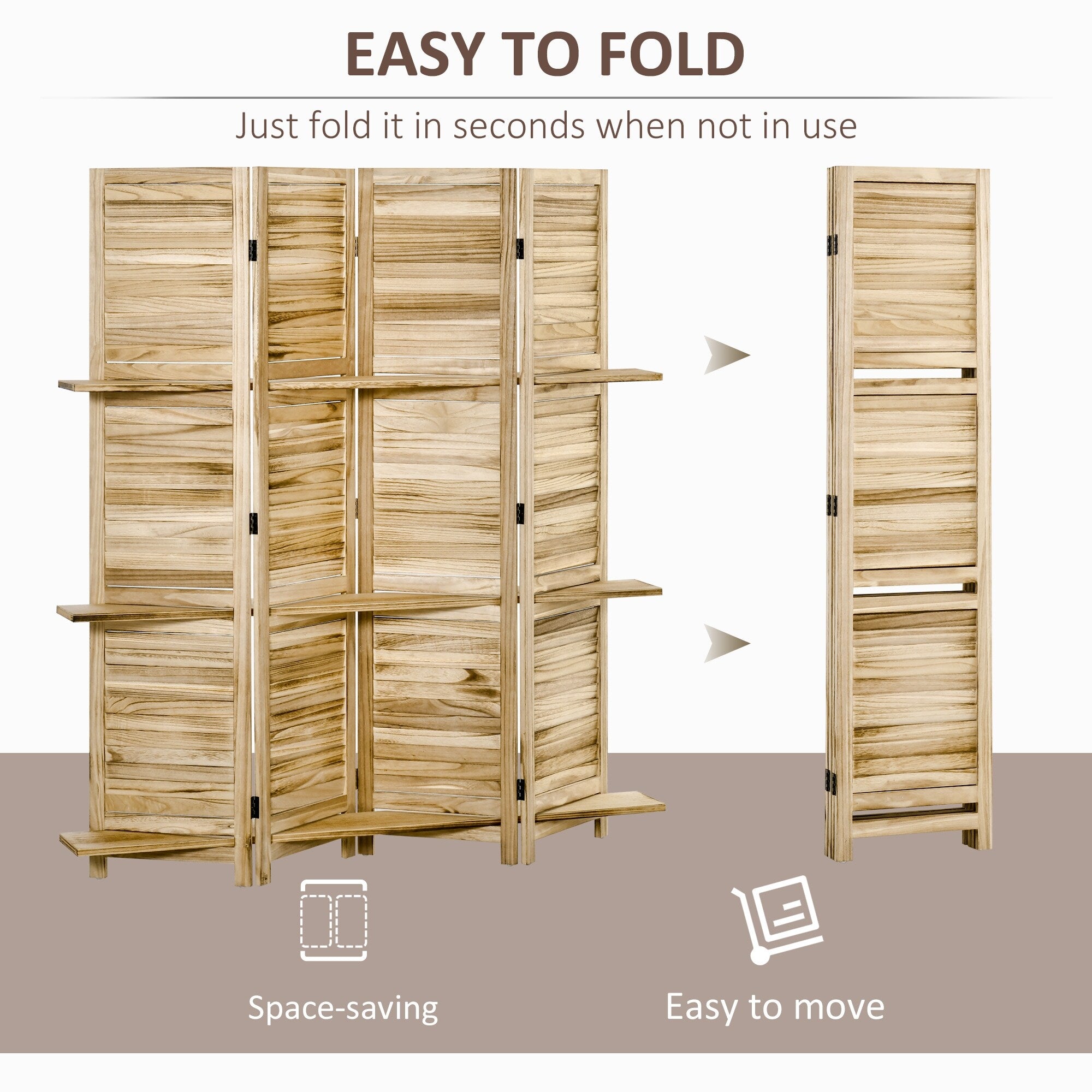 HOMCOM 4-Panel Folding Room Divider, 5.5 Ft Tall Freestanding Privacy Screen Panels for Indoor Bedroom - 63.75 x 0.75 x 67