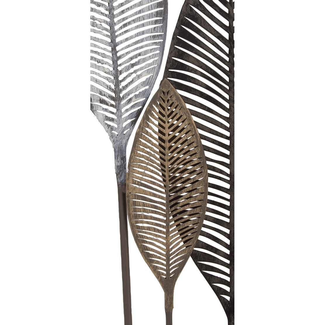 Contemporary Metal Tall Cut-Out Leaf Wall Decor with Intricate Laser Cut Designs - Bronze, Gray, Brass