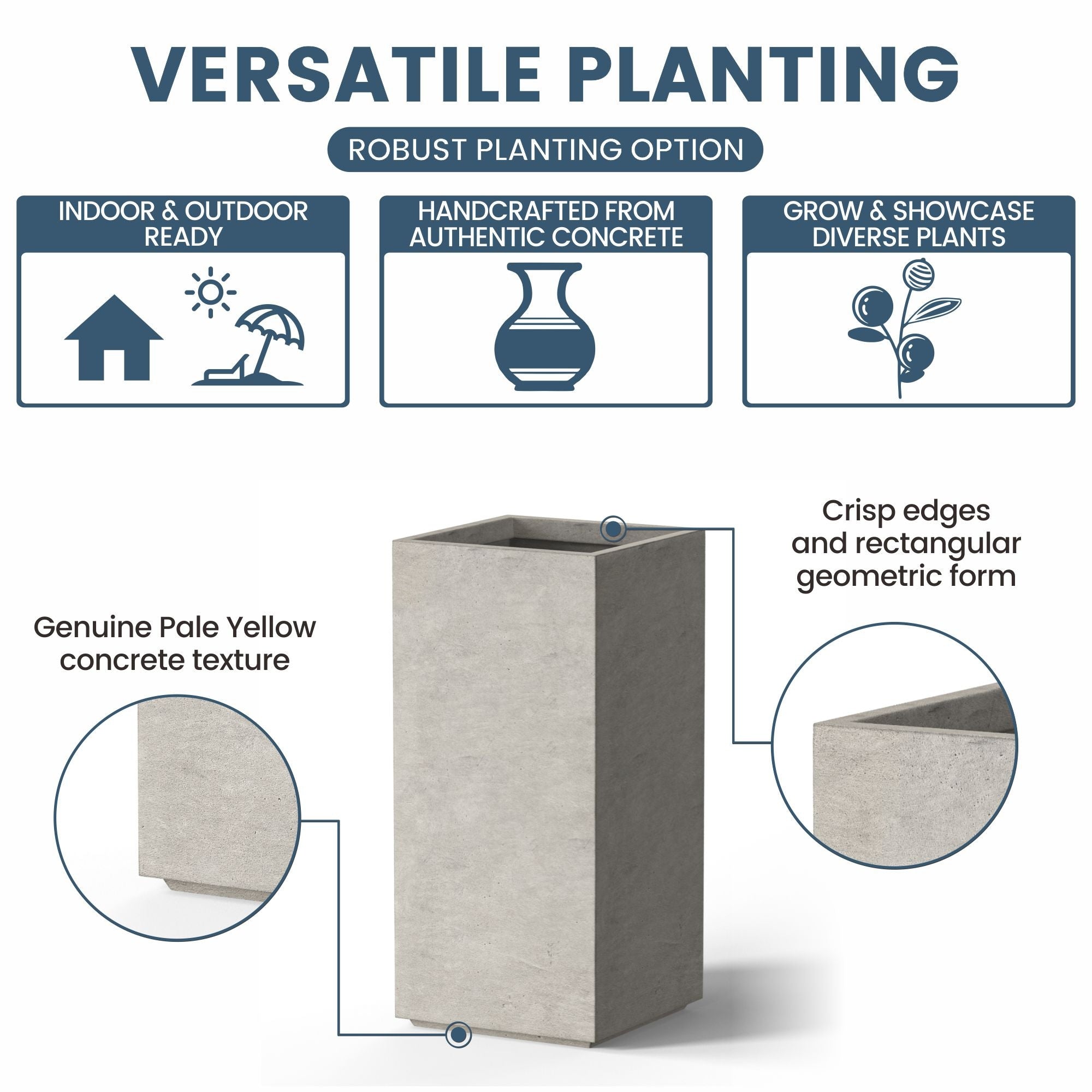 Tall Concrete Rectangle Plant Boxes / Large Indoor and Outdoor Flower Planters