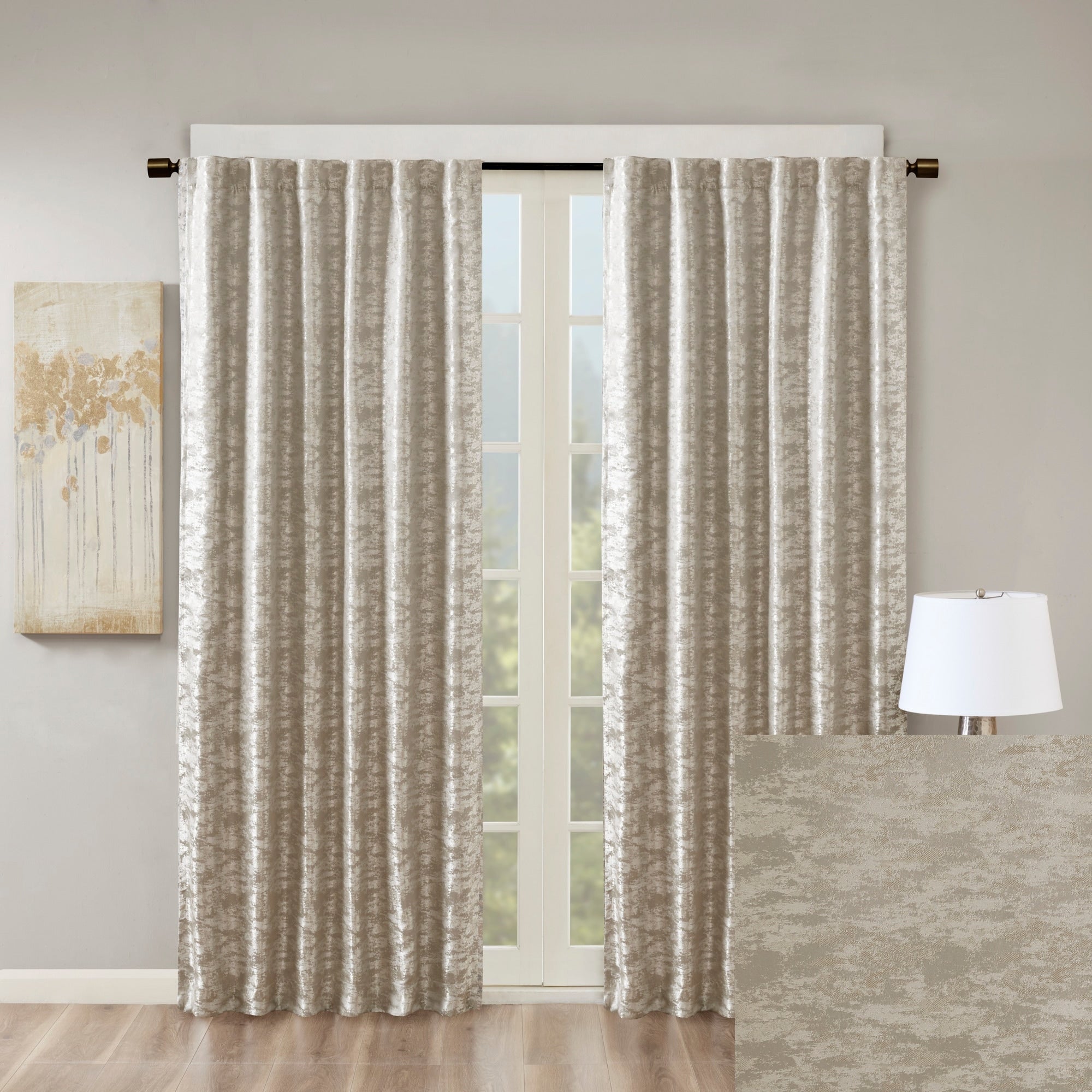 SunSmart Odessa Marble Jacquard Lined Total Blackout Rod Pocket/Back Tab Curtain Panel