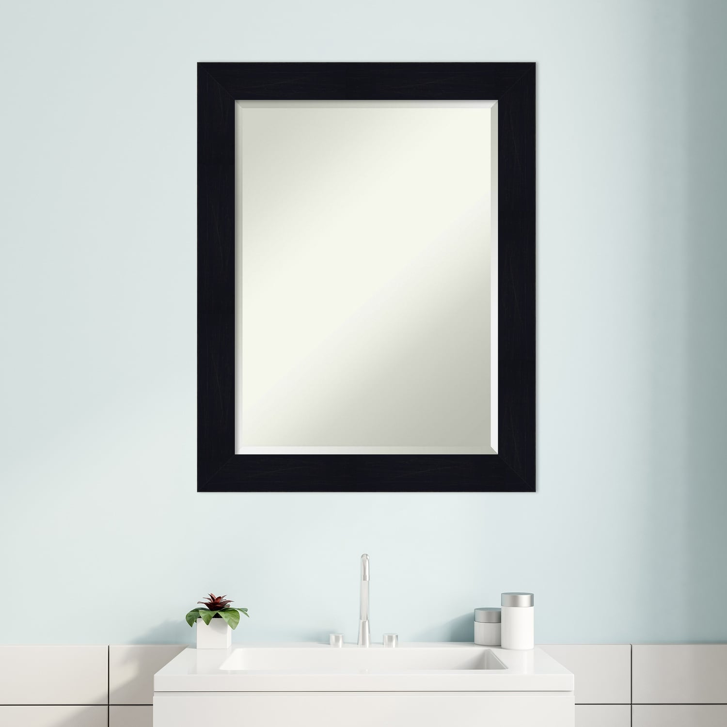 Beveled Wood Bathroom Wall Mirror - Shiplap Navy Frame