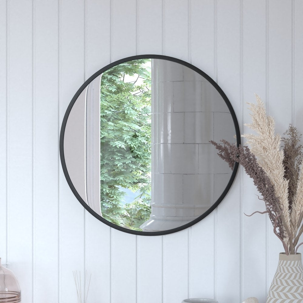 Wall Mount Shatterproof Round Accent Wall Mirror with Metal Frame