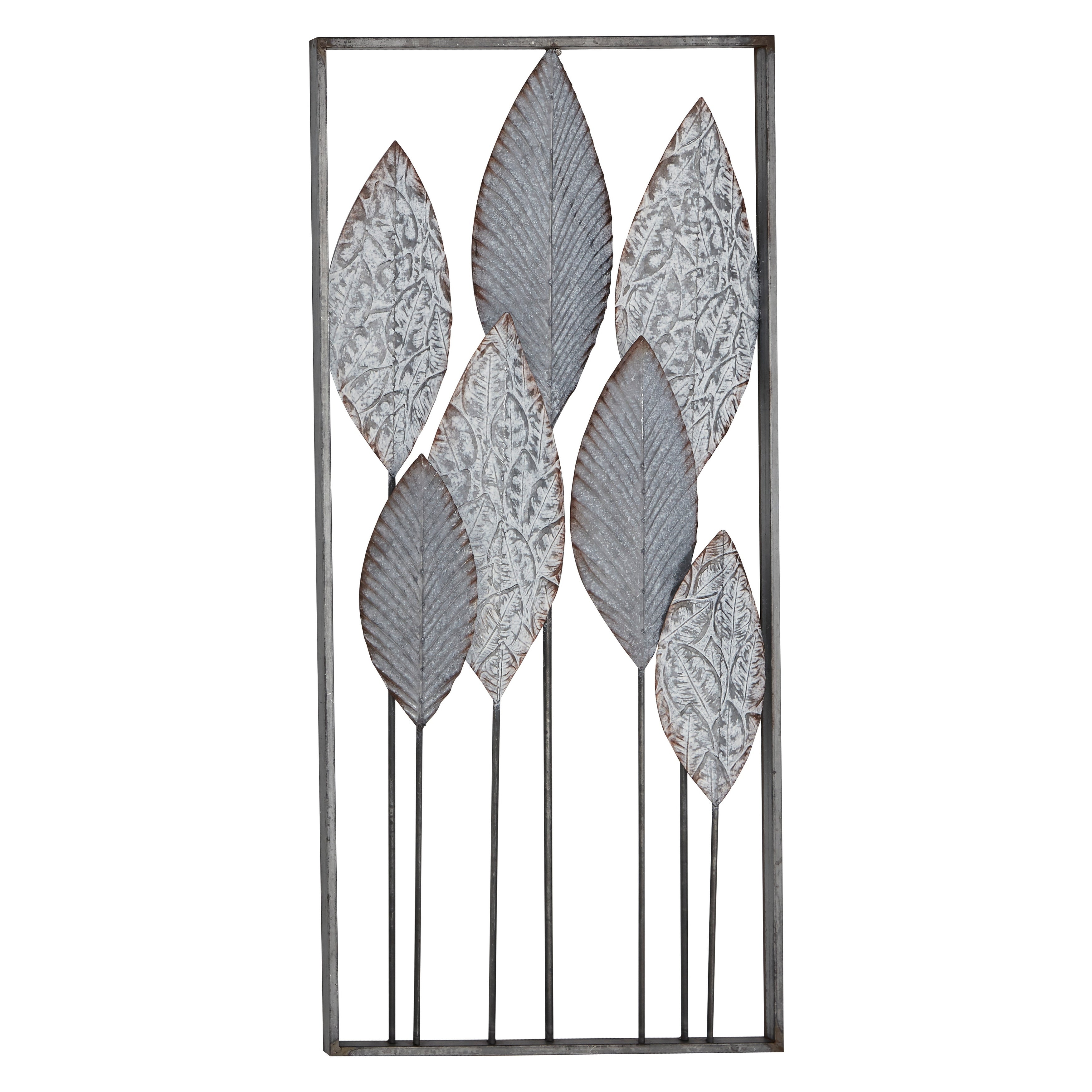 Contemporary Metal Tall Cut-Out Leaf Wall Decor with Intricate Laser Cut Designs - Bronze, Gray, Brass